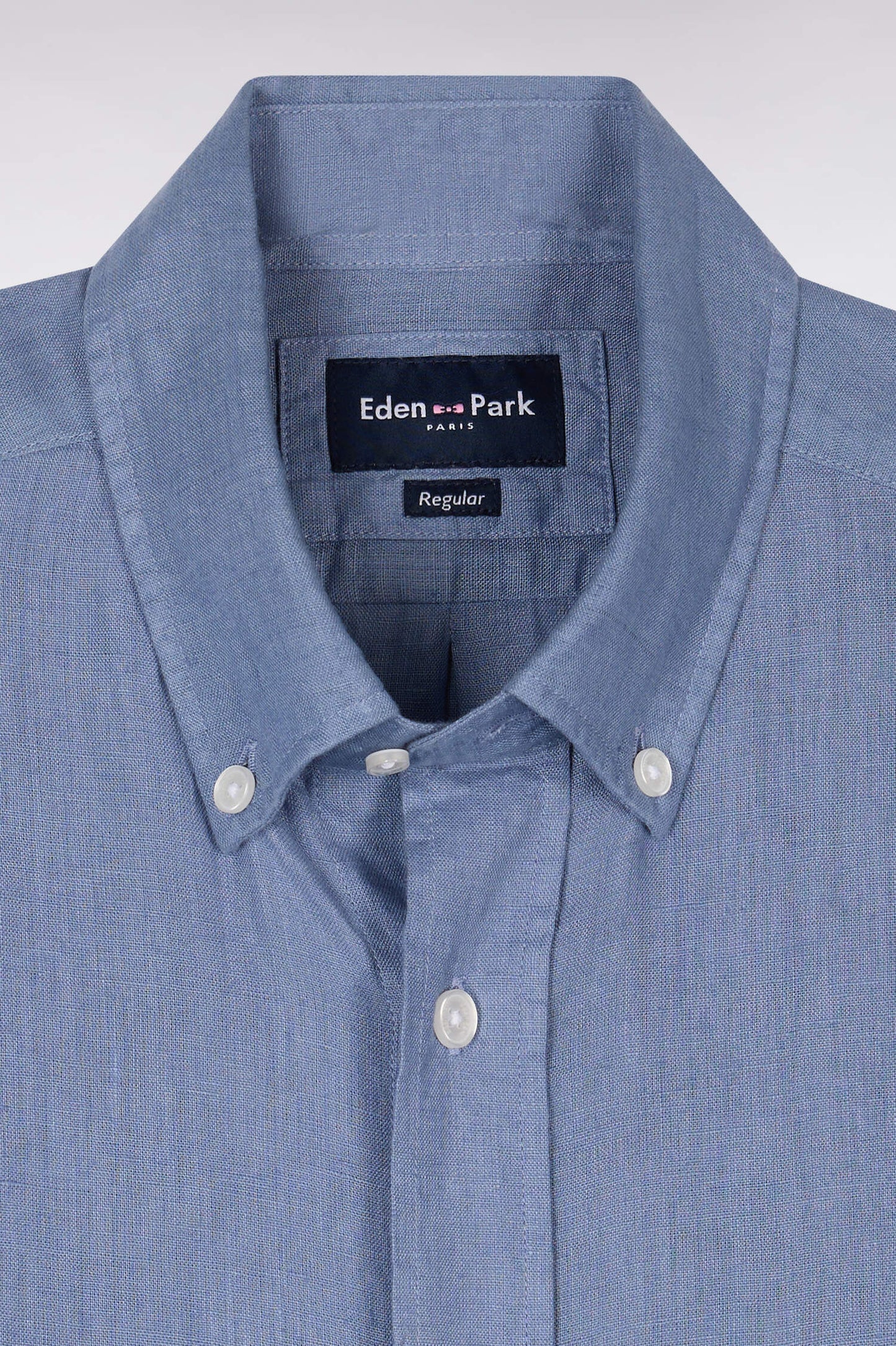 Chemise à manches courtes en lin bleu