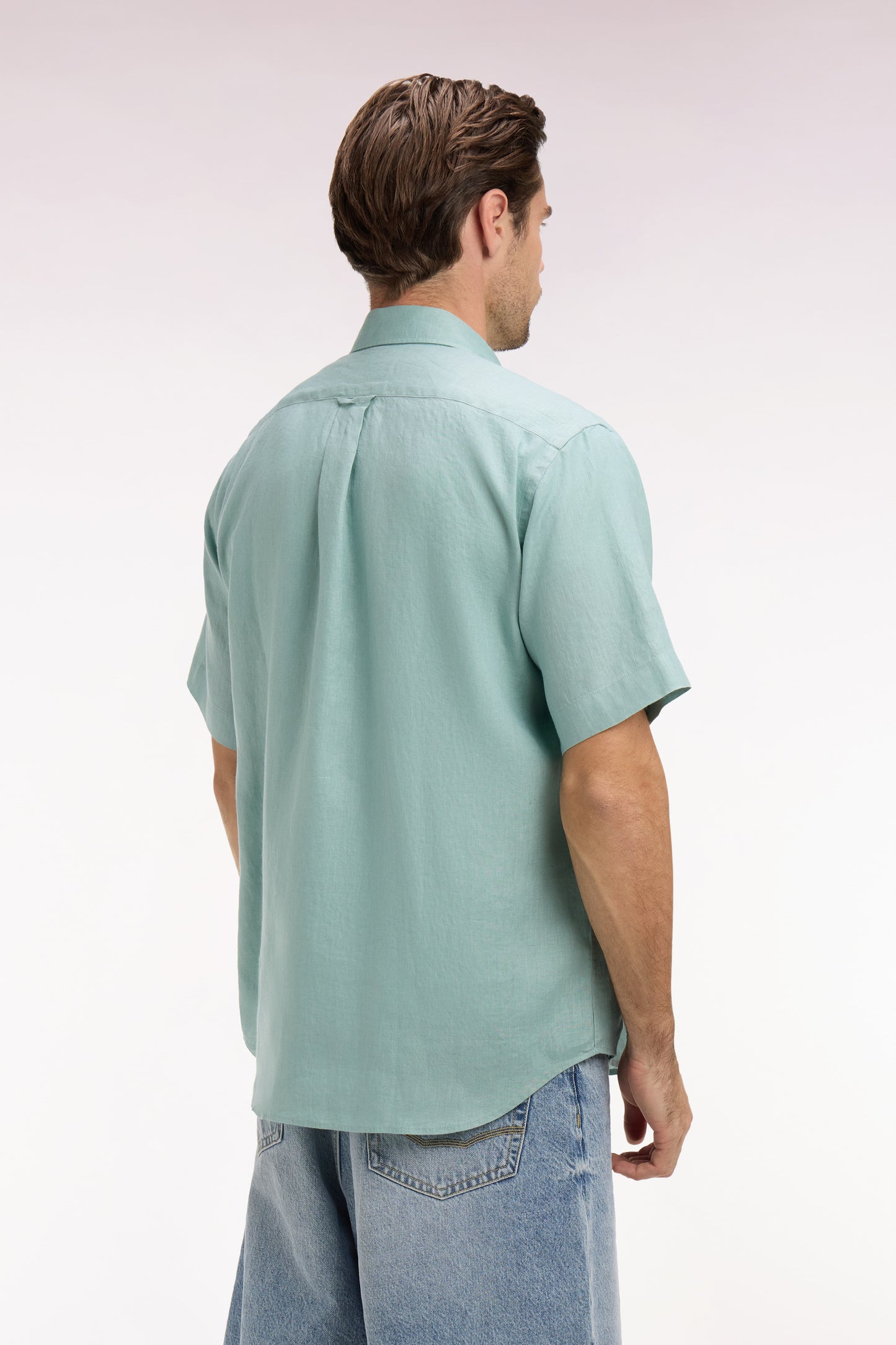 Chemise à manches courtes en lin vert d'eau