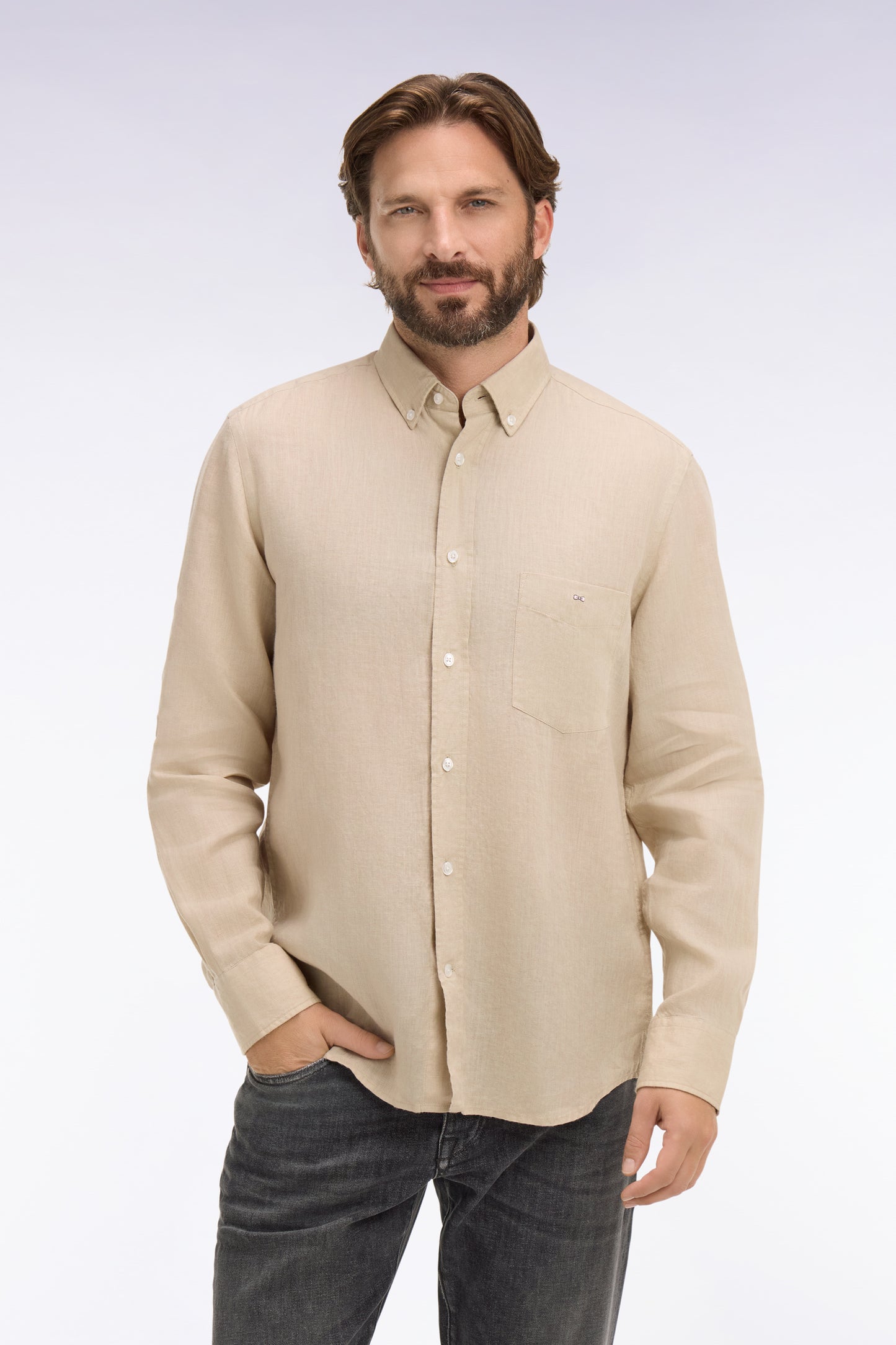Straight beige linen shirt