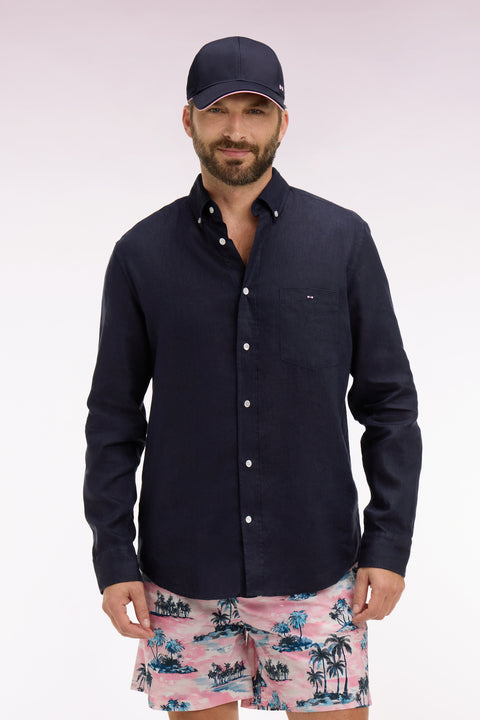 Chemise droite en lin marine - Image 3