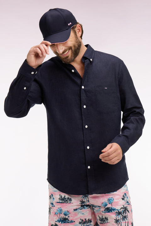 Chemise droite en lin marine - Image 1