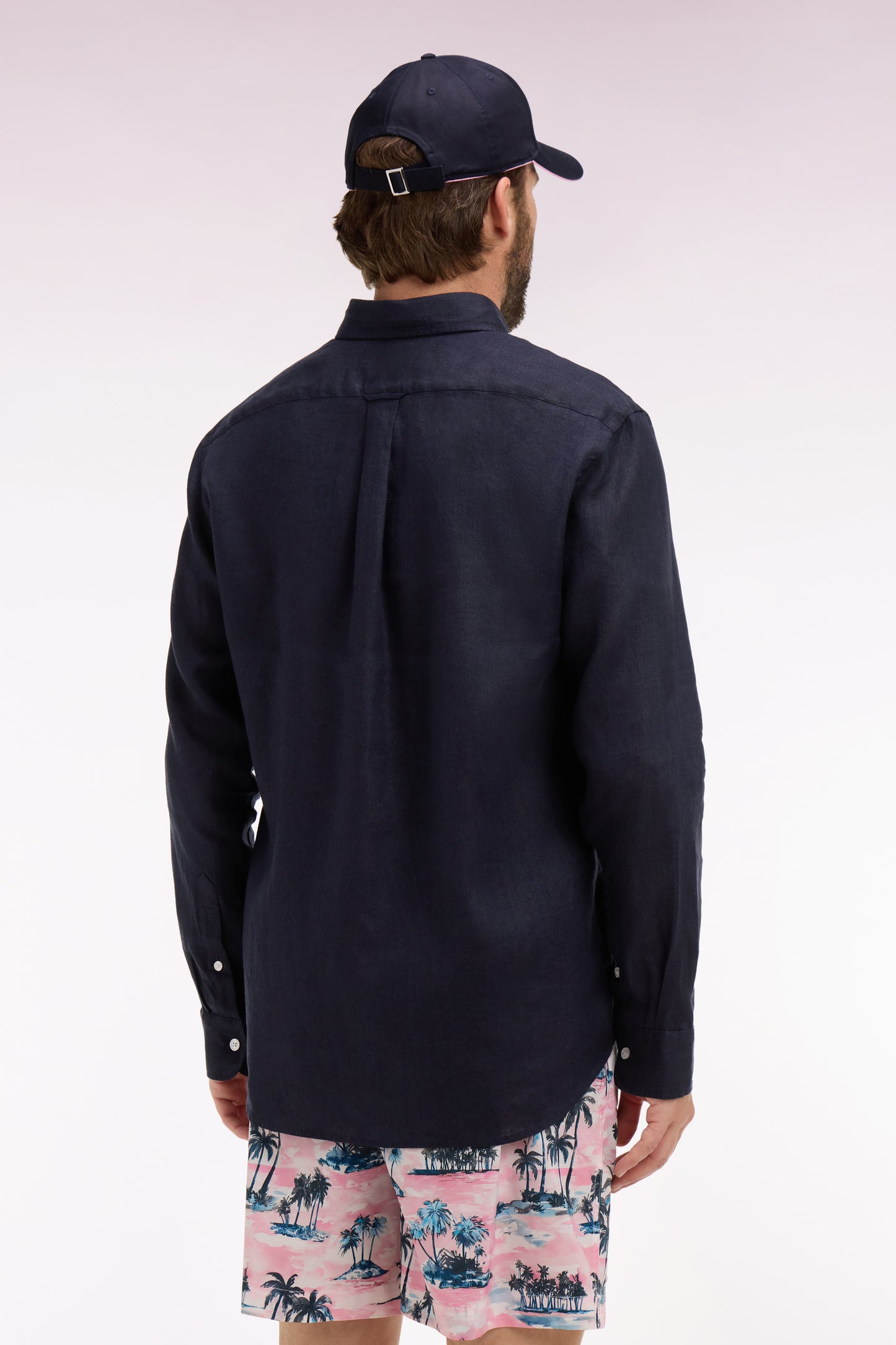 Chemise droite en lin marine