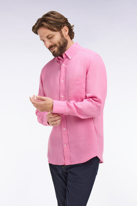 Chemise droite en lin rose - Image 1