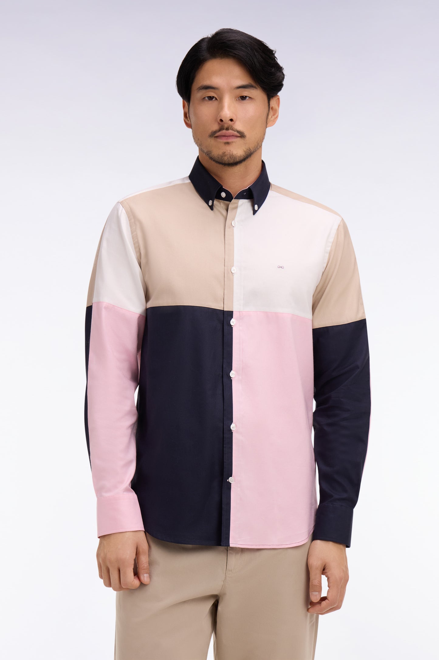 Chemise en coton rose colorblock