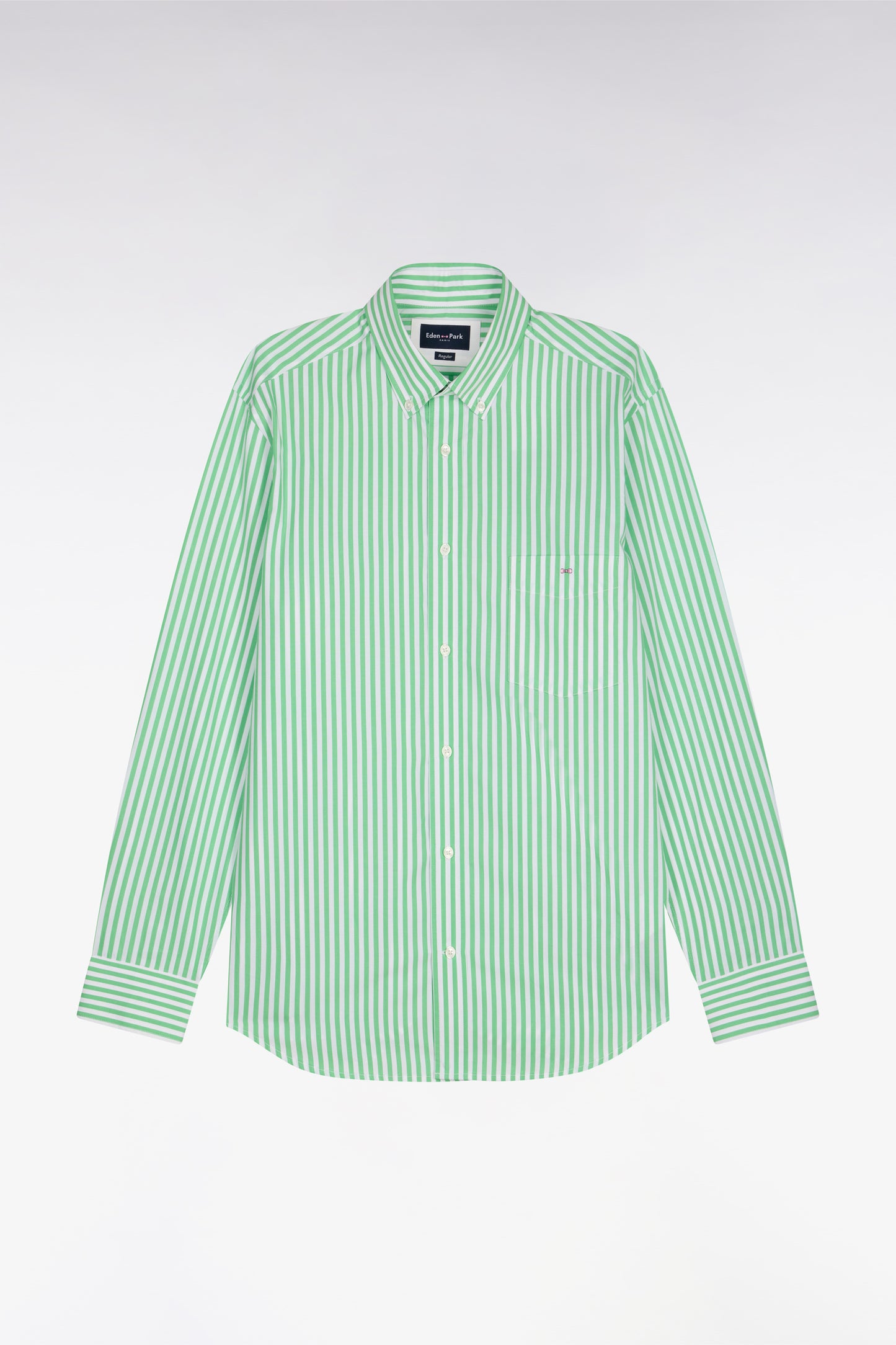 Chemise en coton vert clair à rayures bâtons