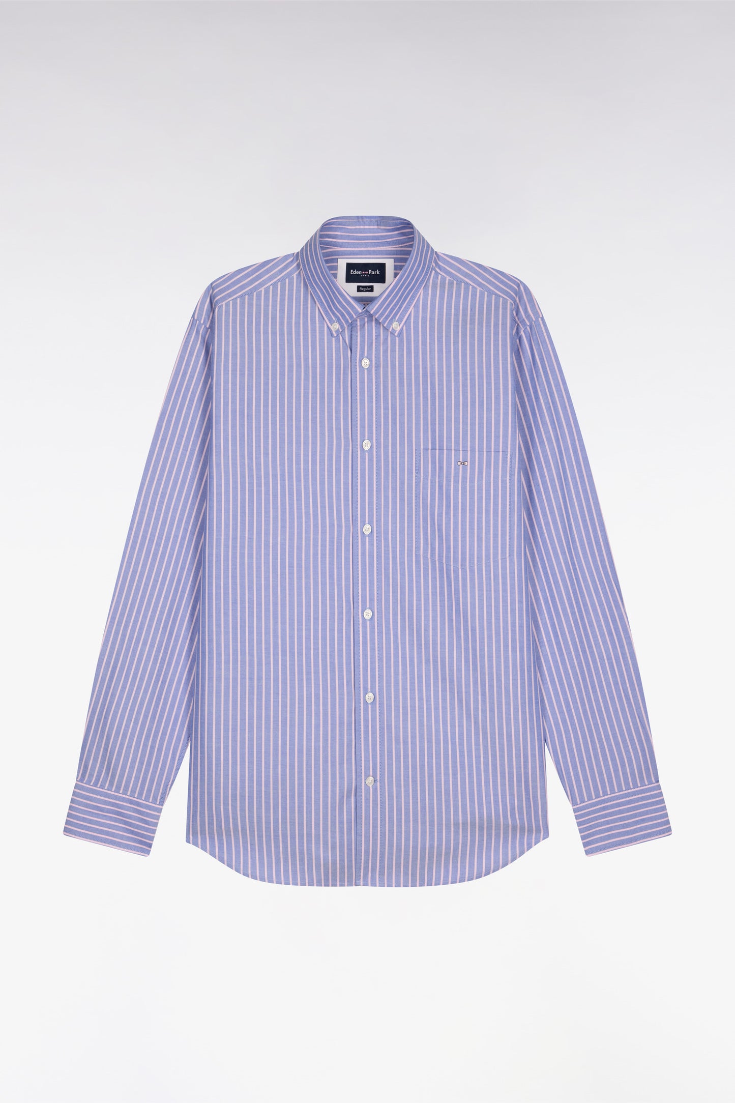 Chemise en coton pinpoint à rayures roses coupe regular