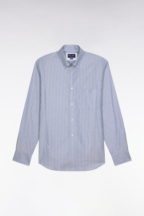 Chemise en coton pinpoint à rayures vert d'eau coupe regular - Image 2