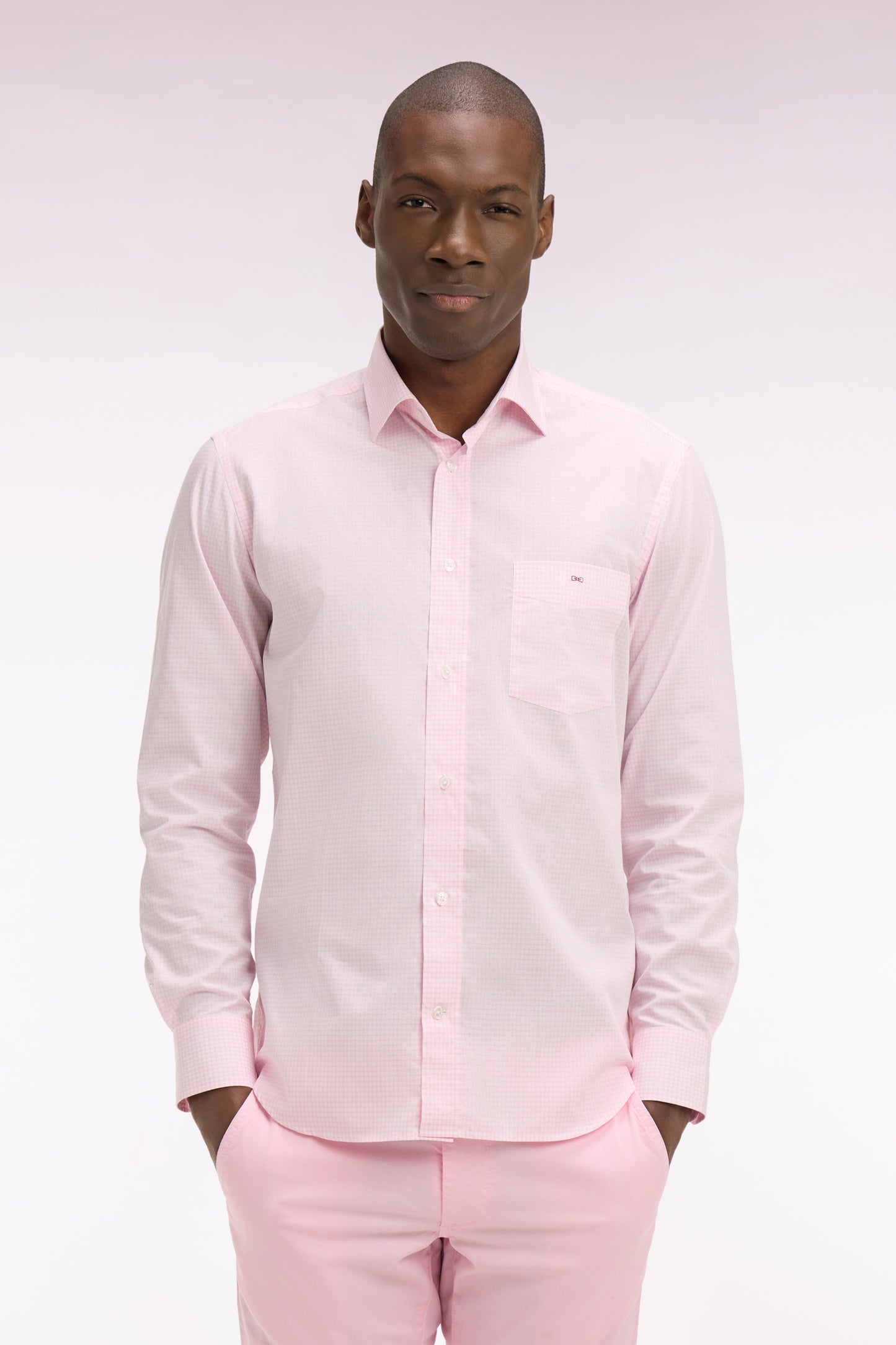Regular fit pink check dobby cotton shirt