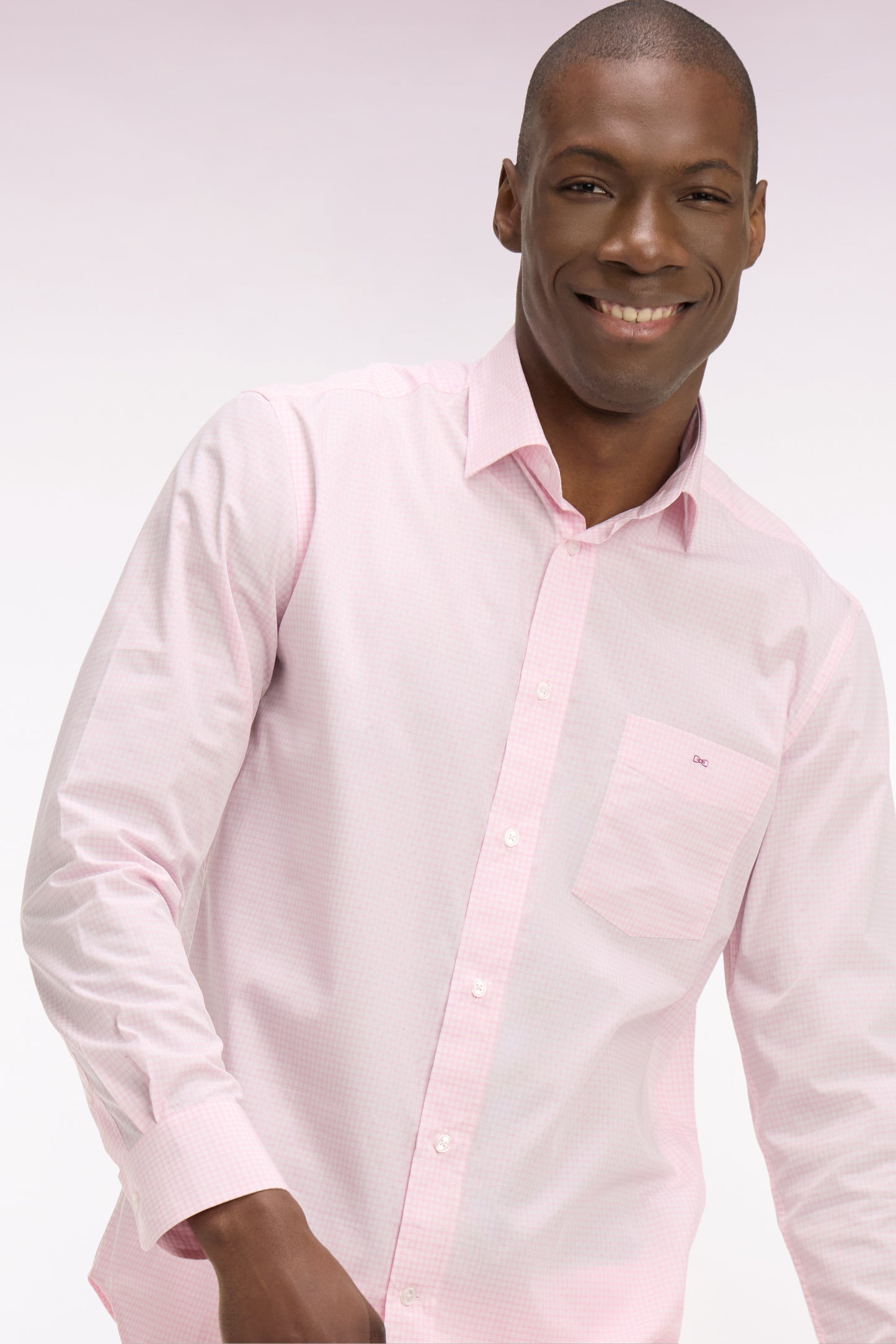 Regular fit pink check dobby cotton shirt