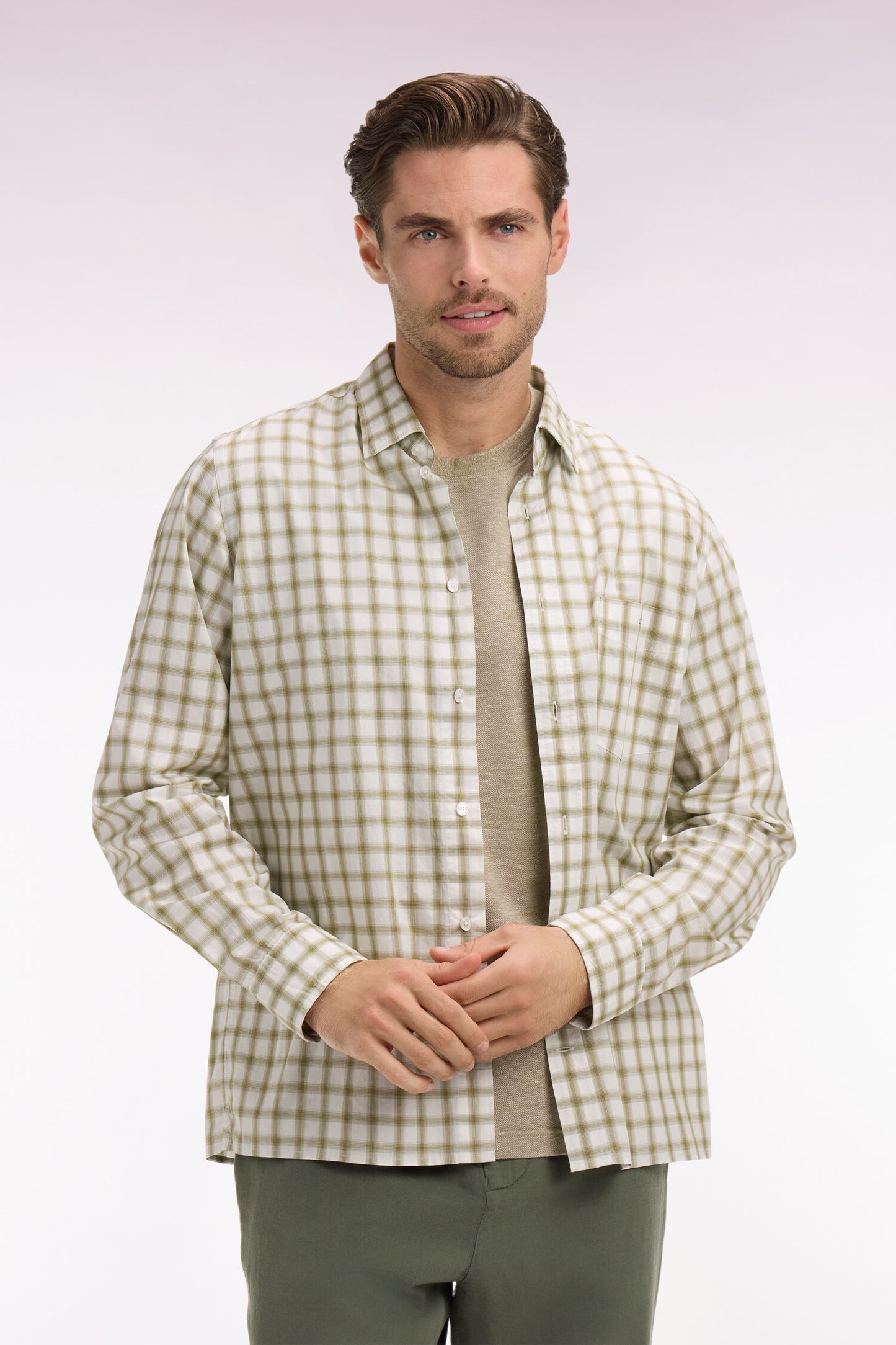 Khaki checked cotton shirt
