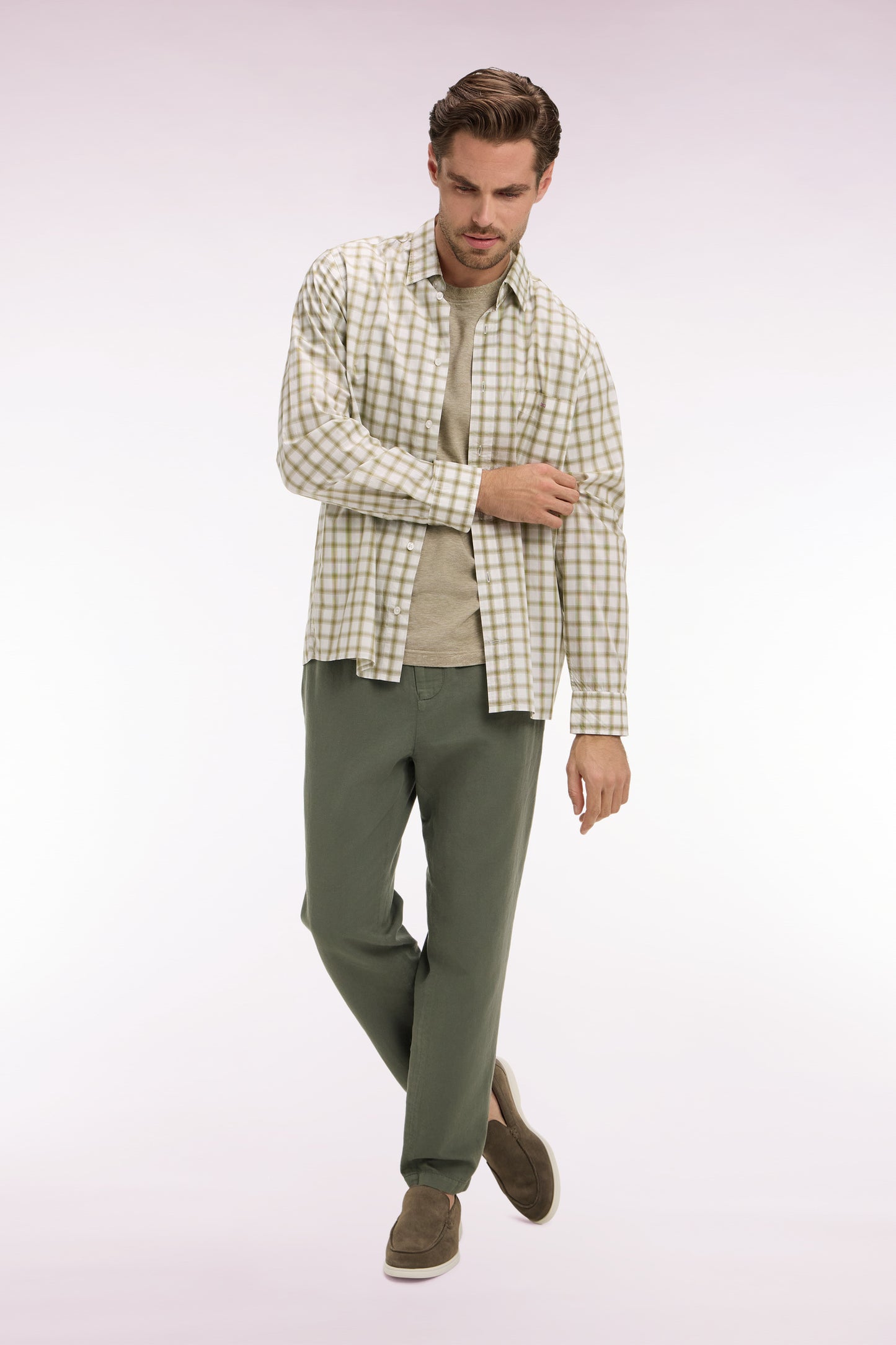 Khaki checked cotton shirt