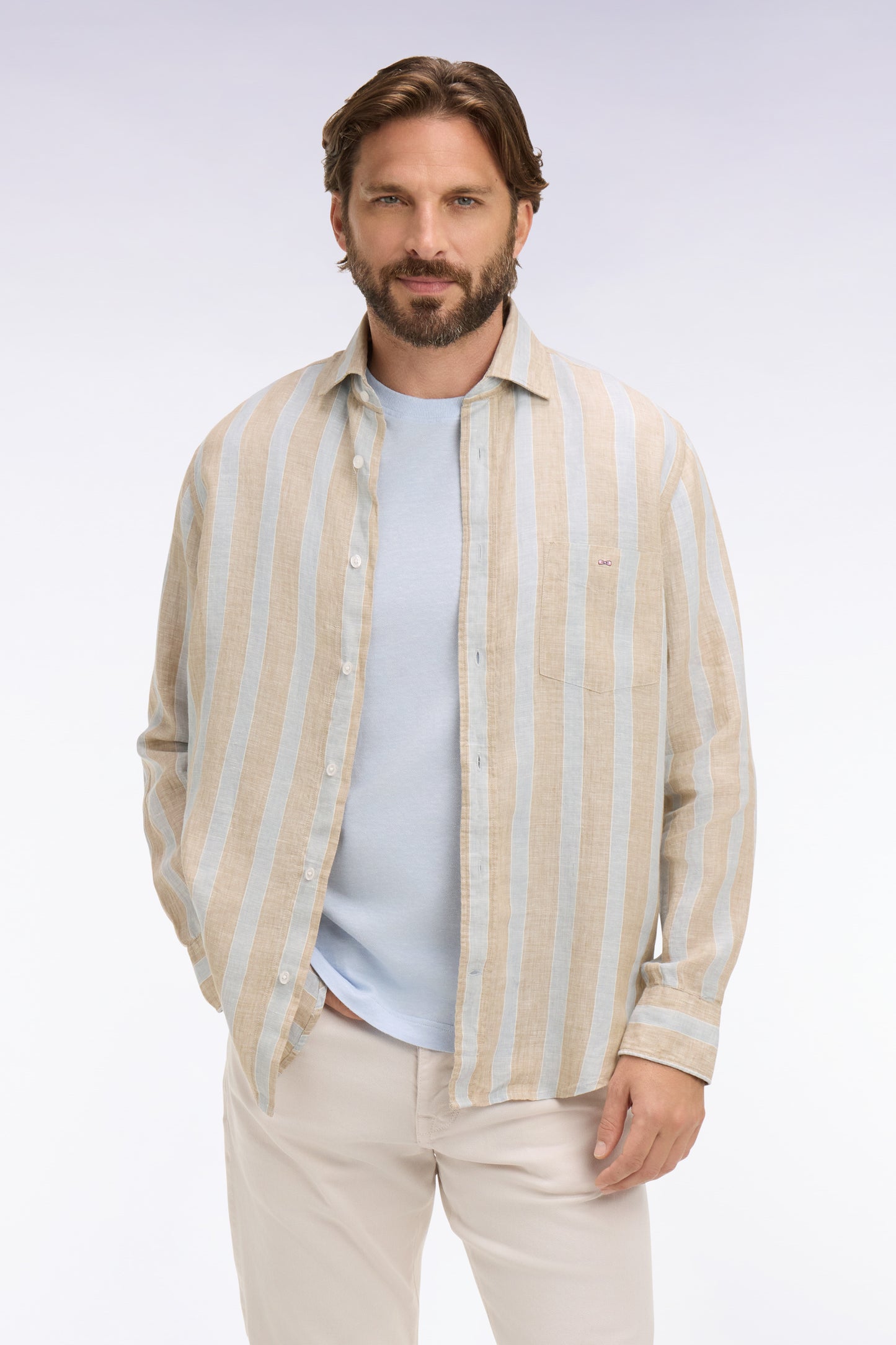 Light gray linen shirt with stick stripes