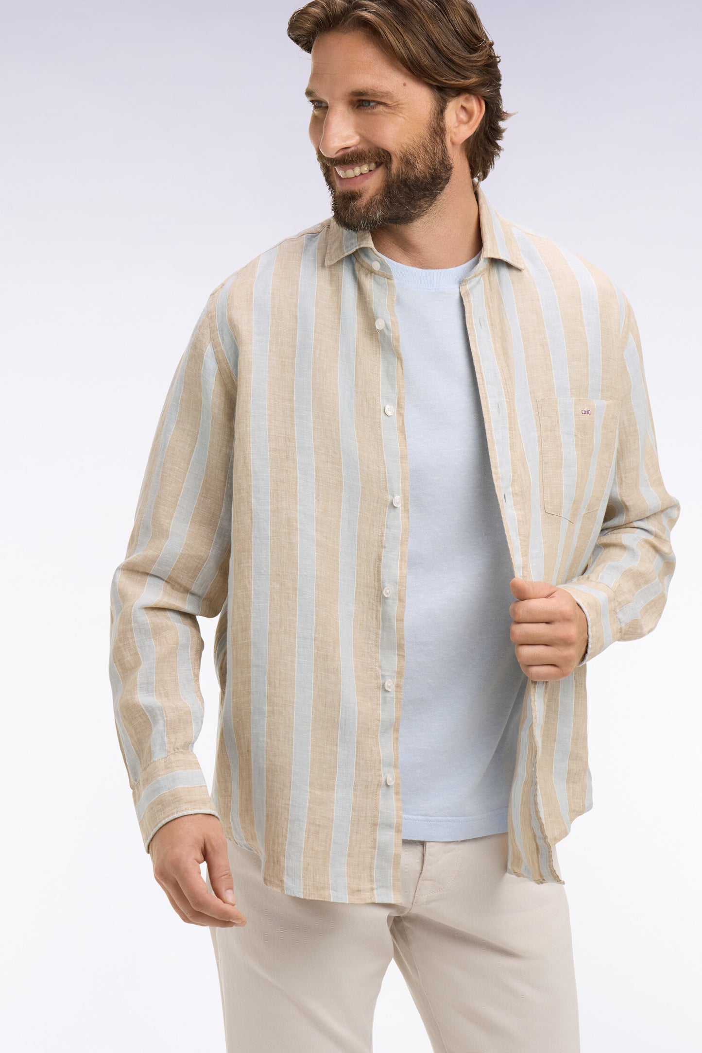 Light gray linen shirt with stick stripes