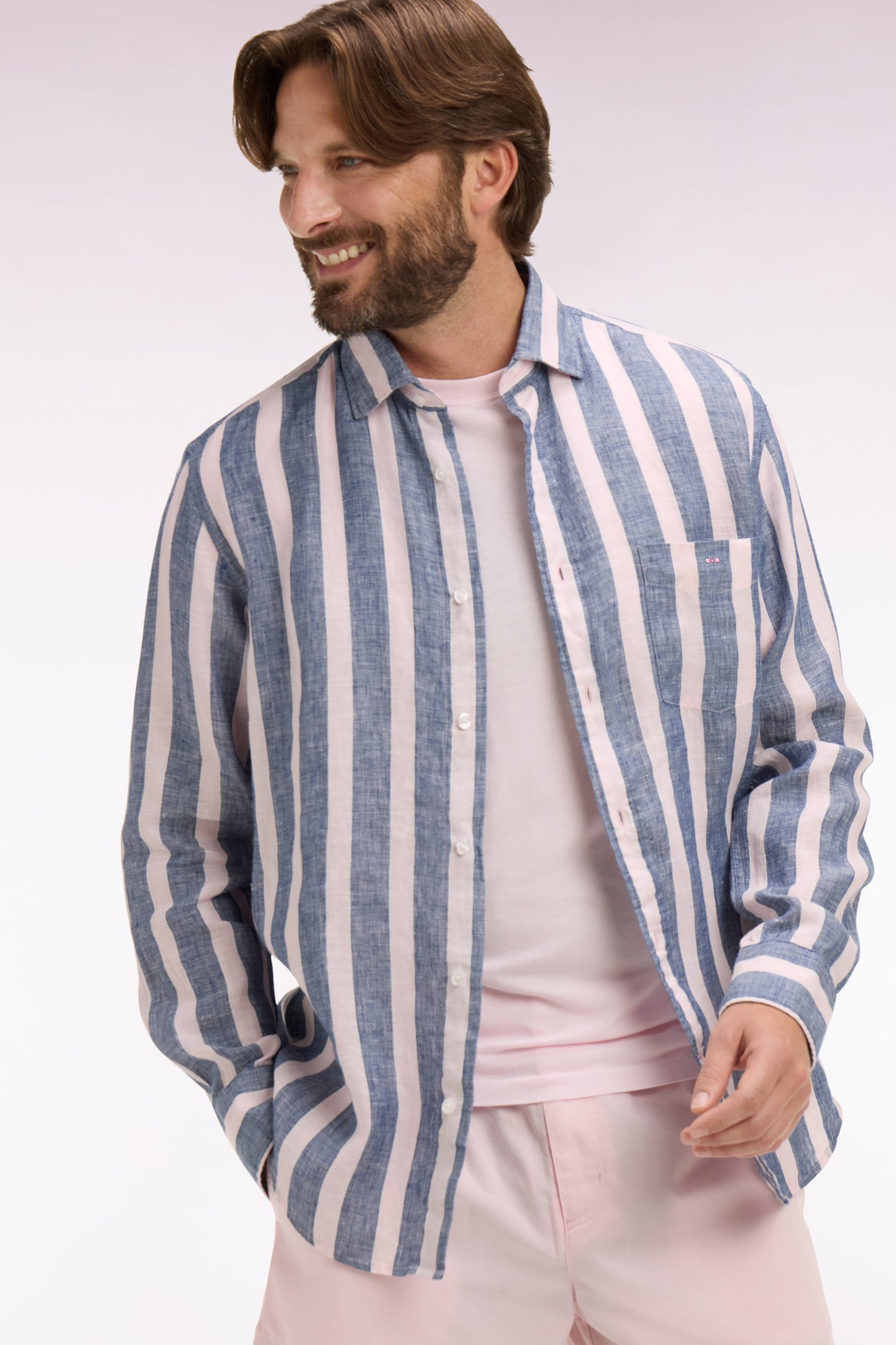 Navy linen shirt with stick stripes