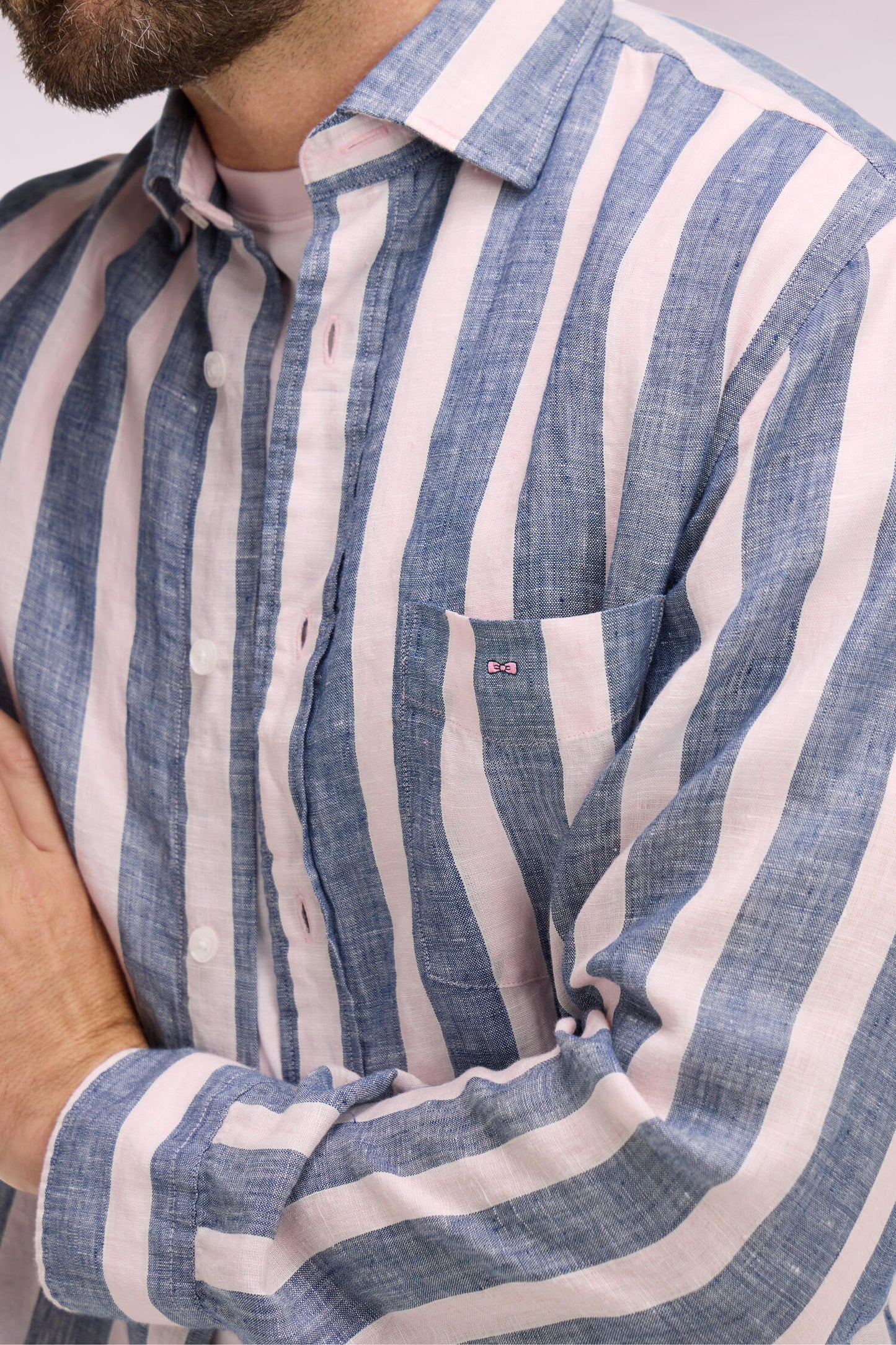 Navy linen shirt with stick stripes