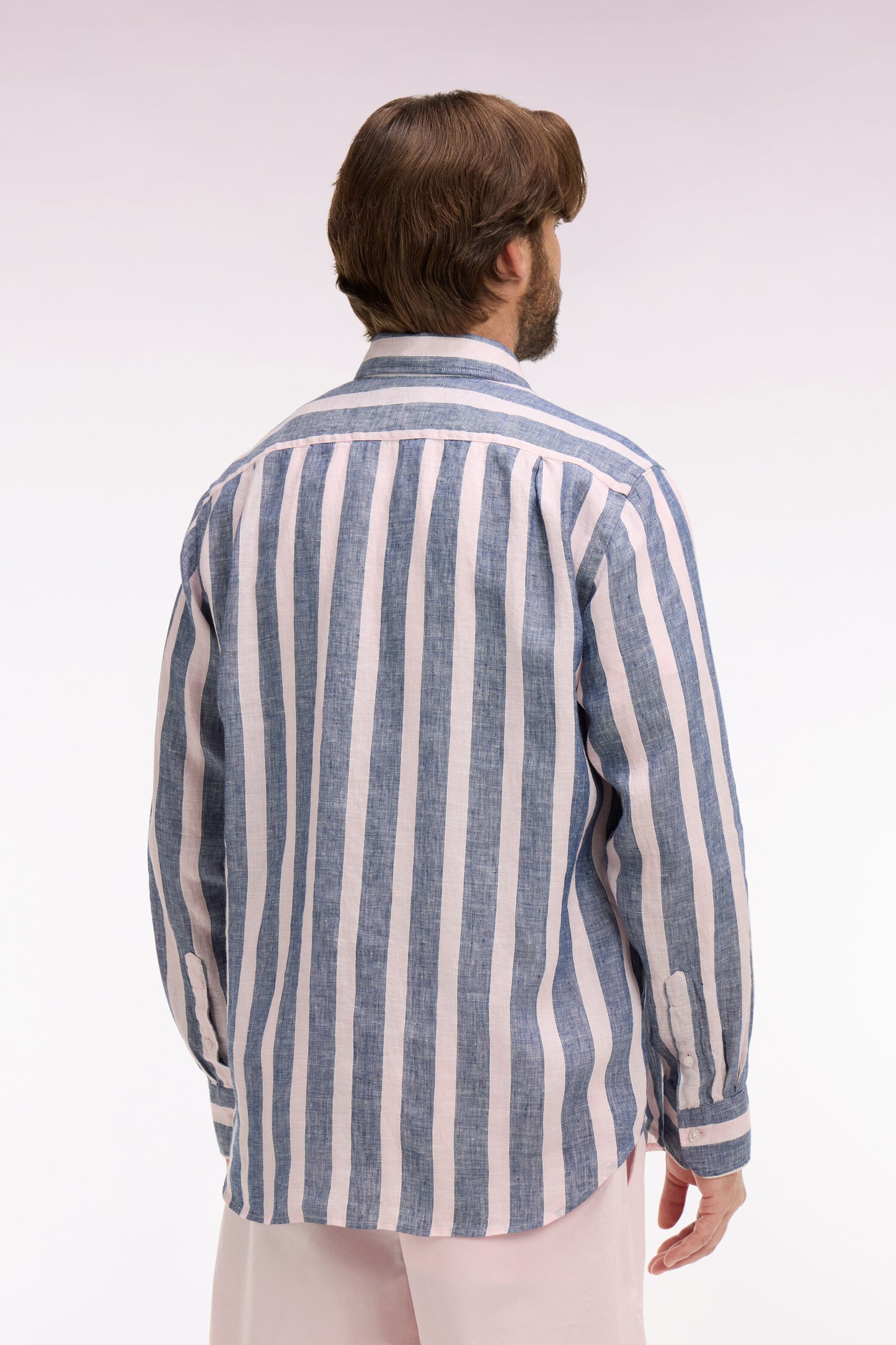Navy linen shirt with stick stripes