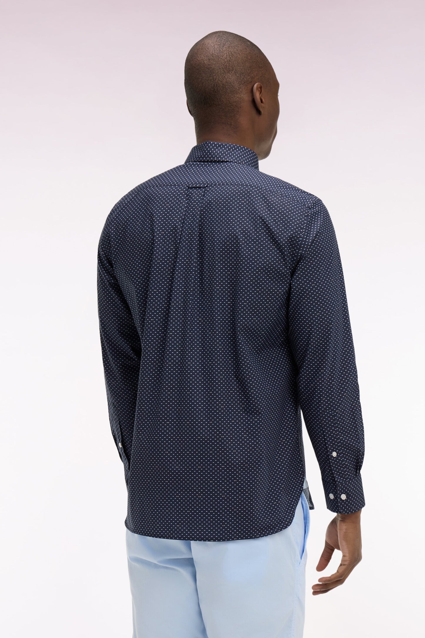 Regular fit sky blue micro-patterned cotton poplin shirt