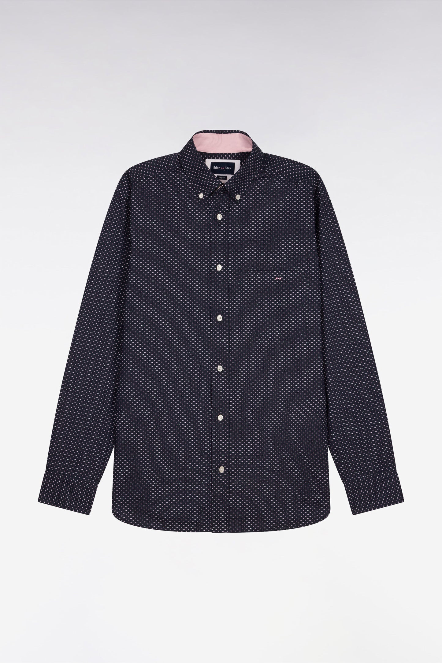 Regular fit pink micro-patterned cotton poplin shirt