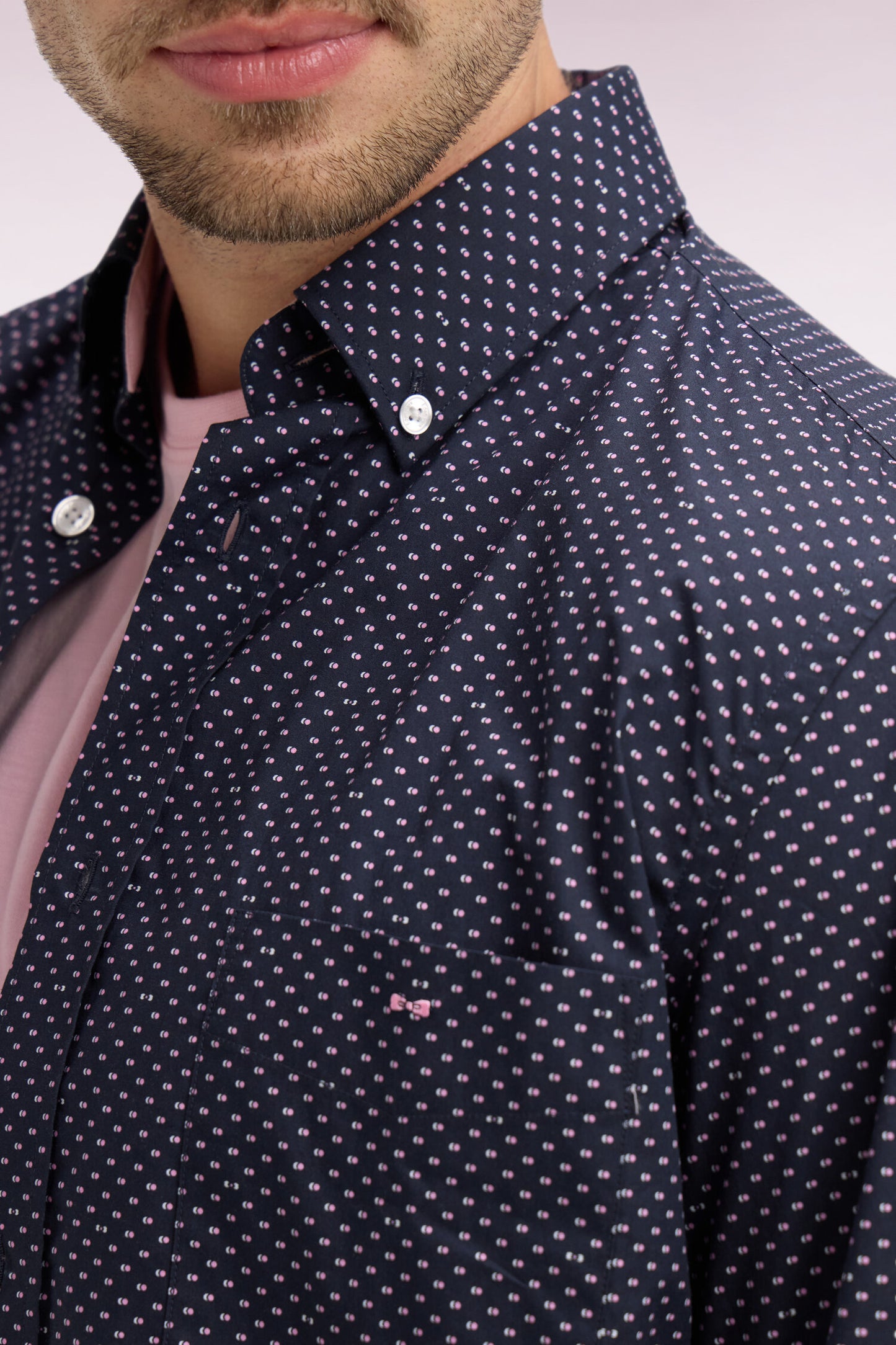 Regular fit pink micro-patterned cotton poplin shirt