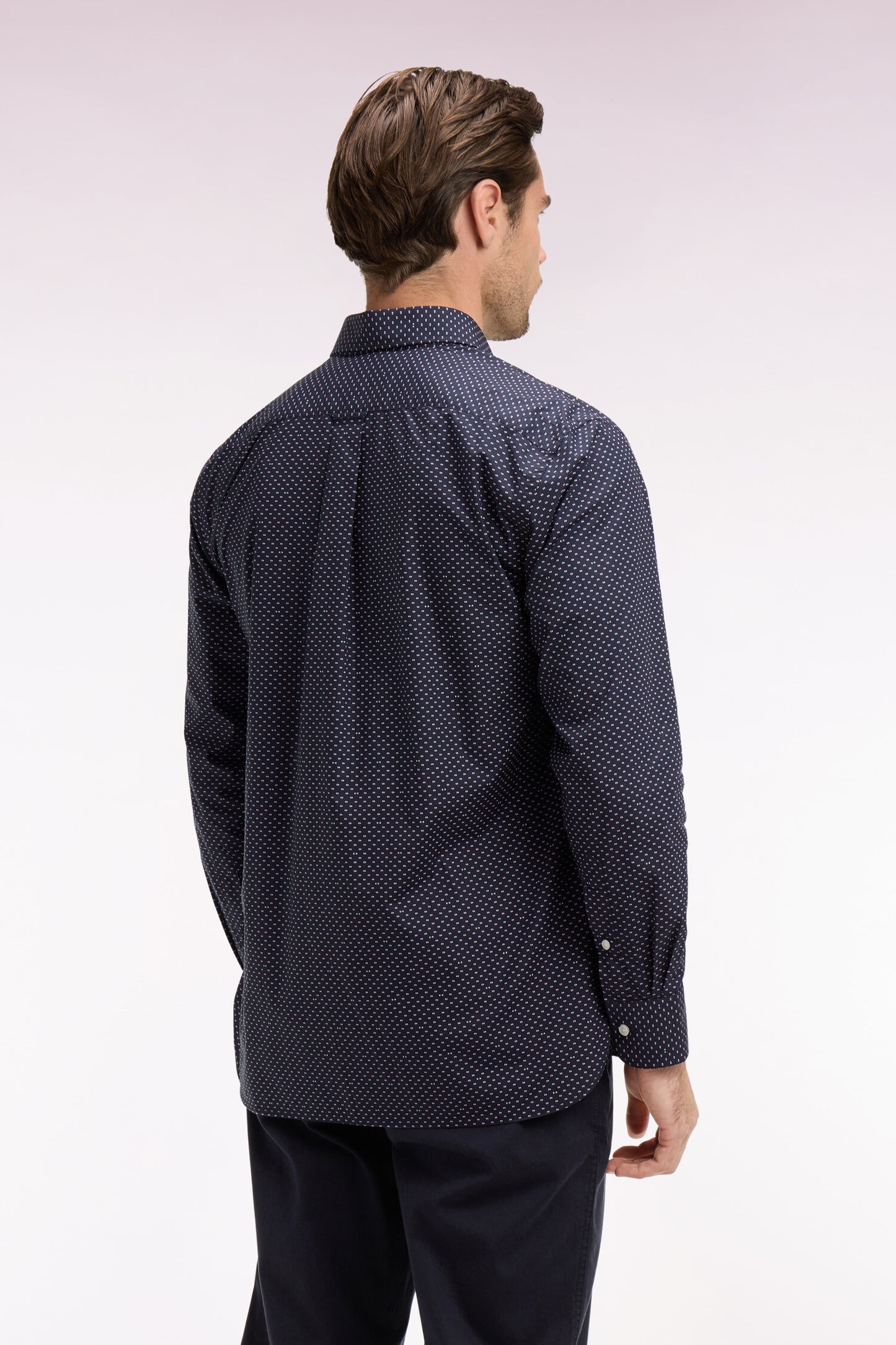 Regular fit pink micro-patterned cotton poplin shirt