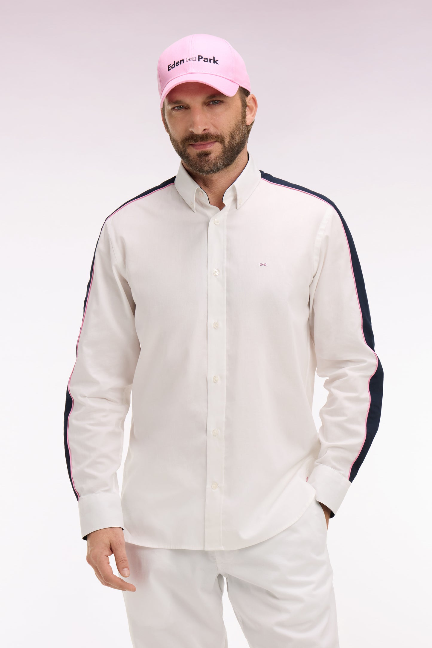 Chemise en coton pinpoint blanc broderie dos