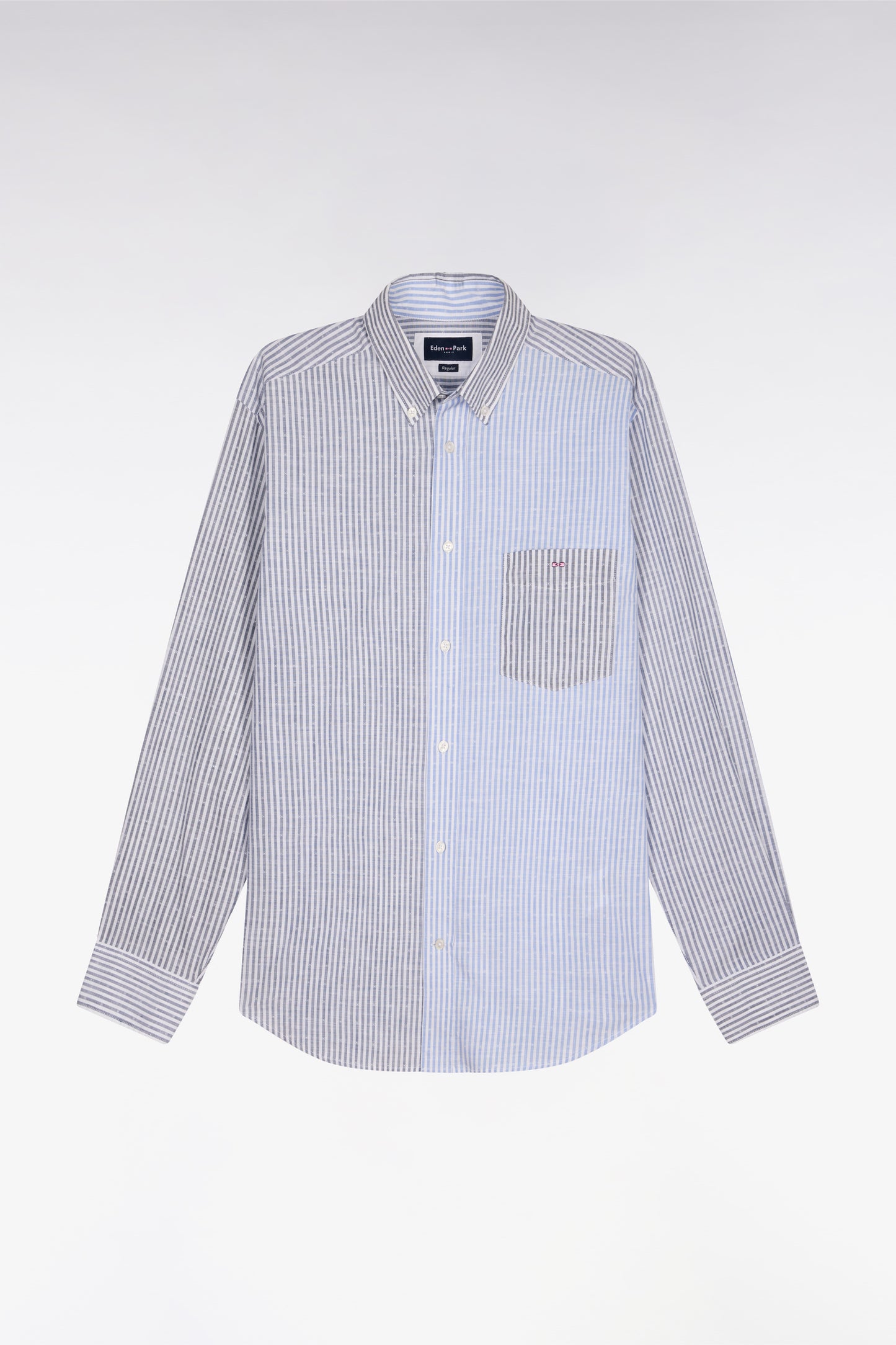 Dobby jacquard cotton shirt with blue stick stripes