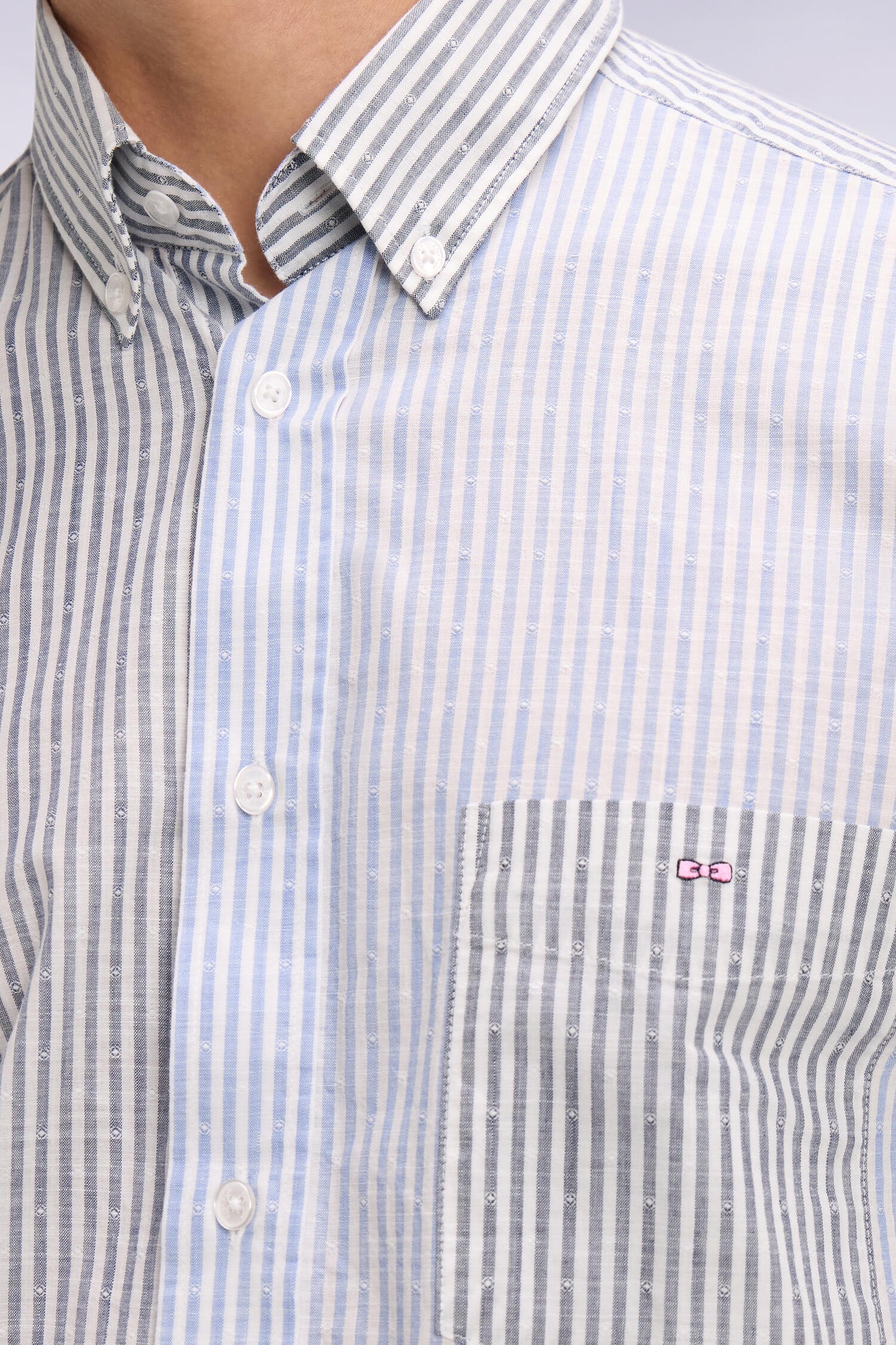Dobby jacquard cotton shirt with blue stick stripes