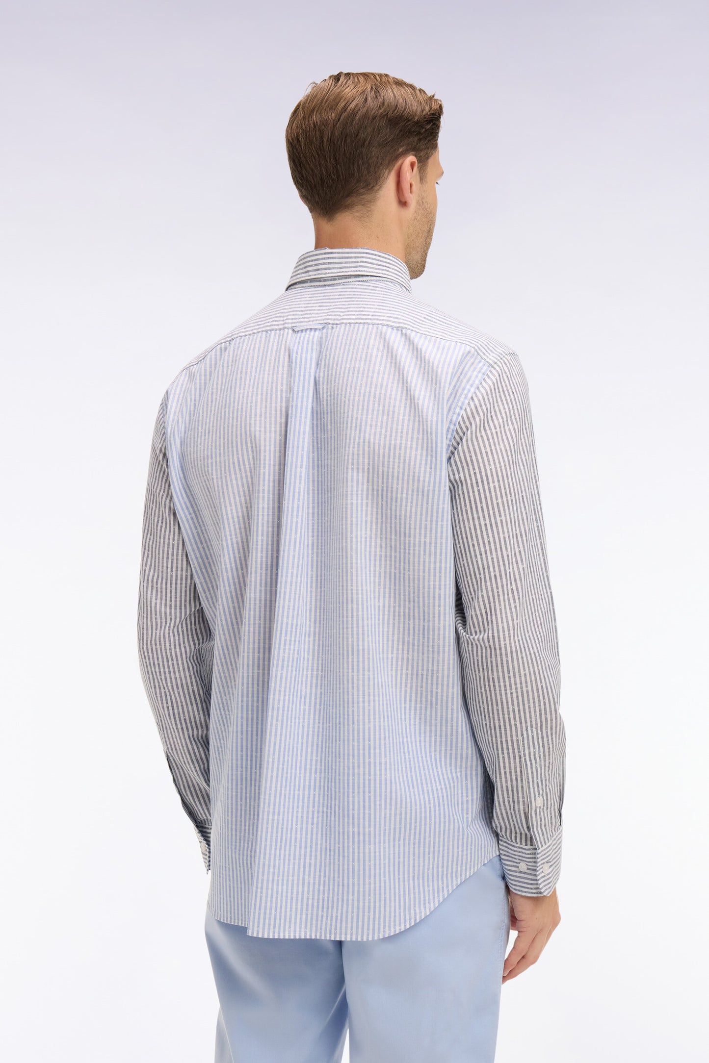 Dobby jacquard cotton shirt with blue stick stripes