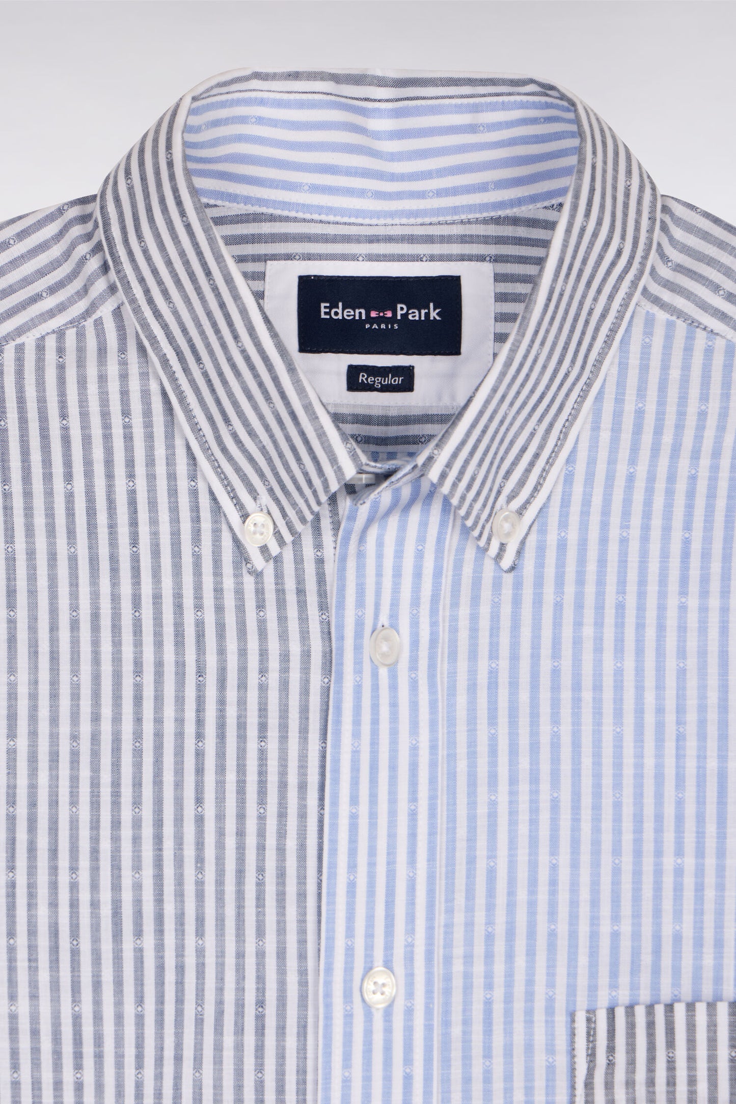 Dobby jacquard cotton shirt with blue stick stripes