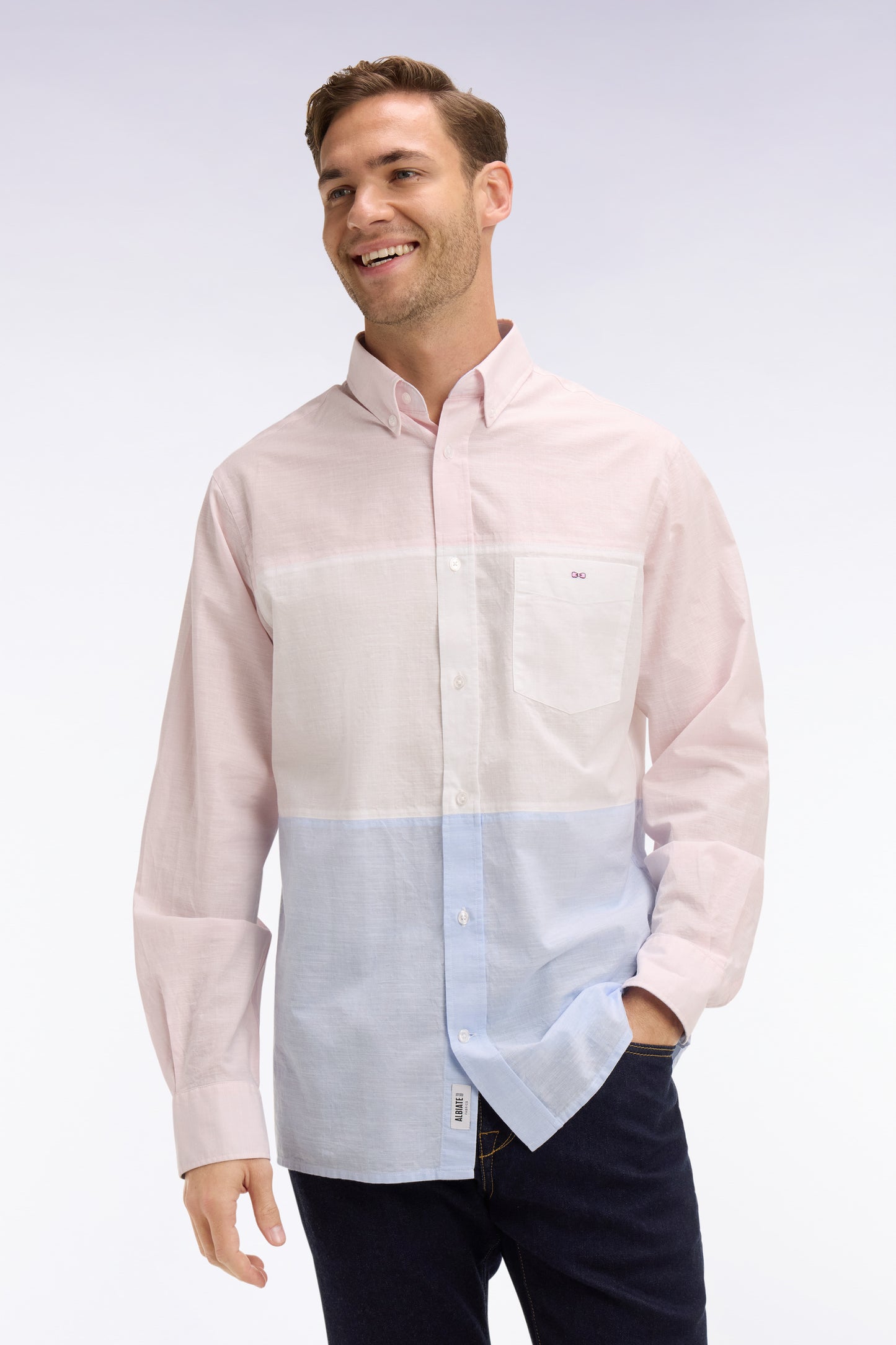Pink tricolor Dobby jacquard cotton shirt
