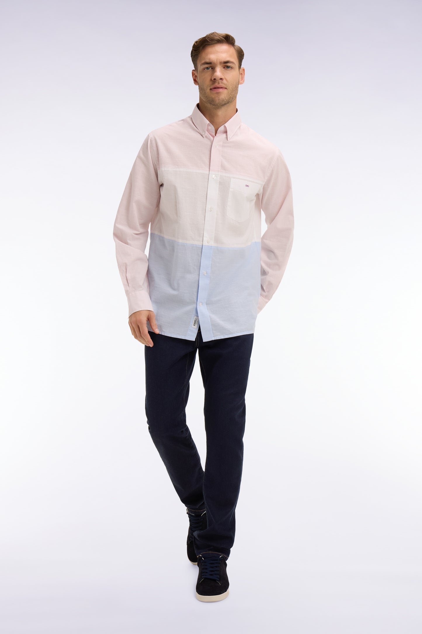 Pink tricolor Dobby jacquard cotton shirt