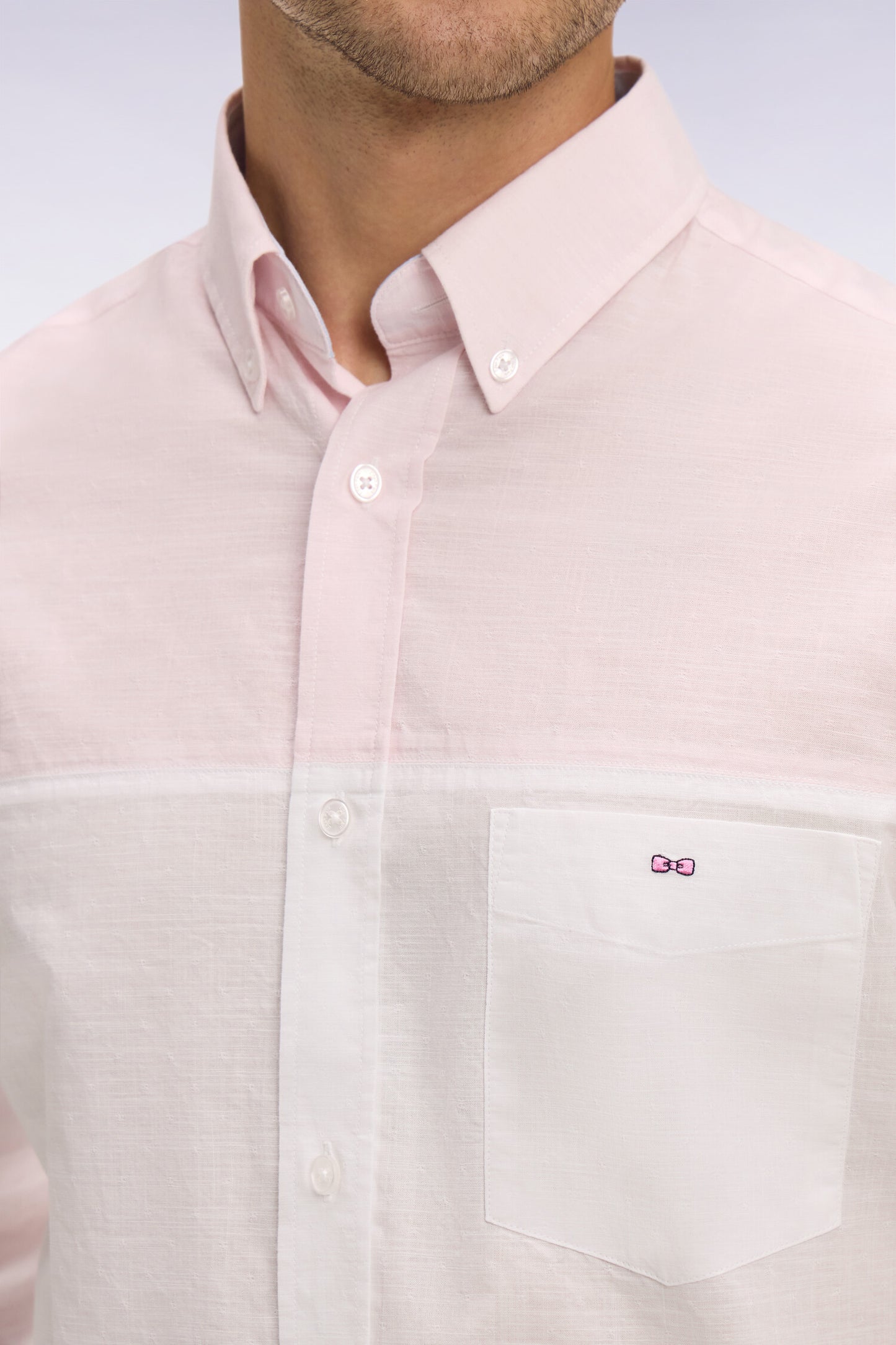 Pink tricolor Dobby jacquard cotton shirt