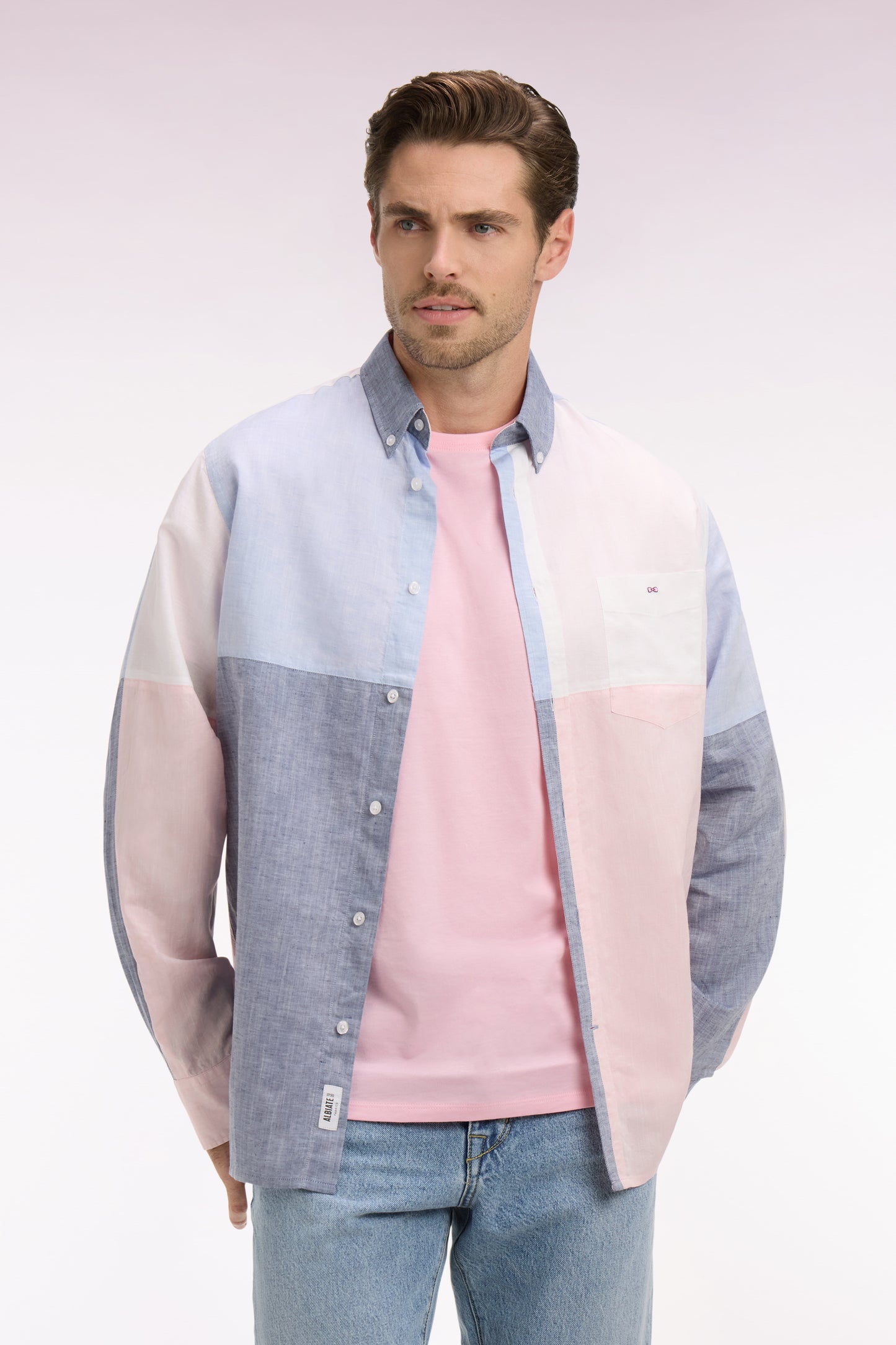 Colorblock linen and cotton shirt