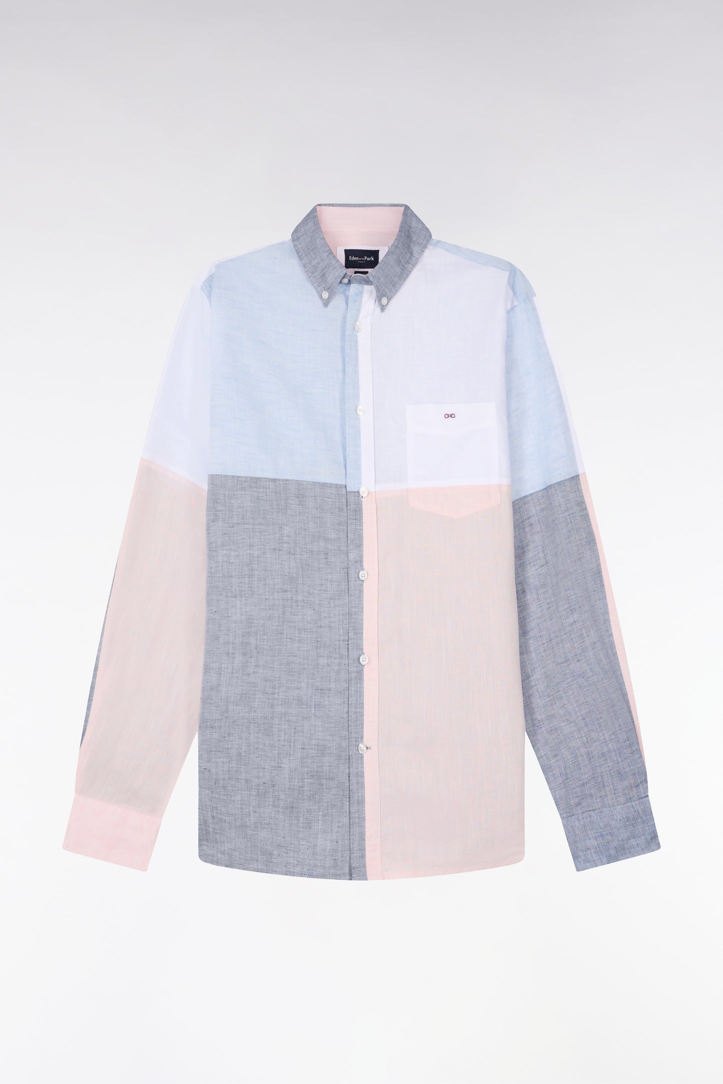 Colorblock linen and cotton shirt