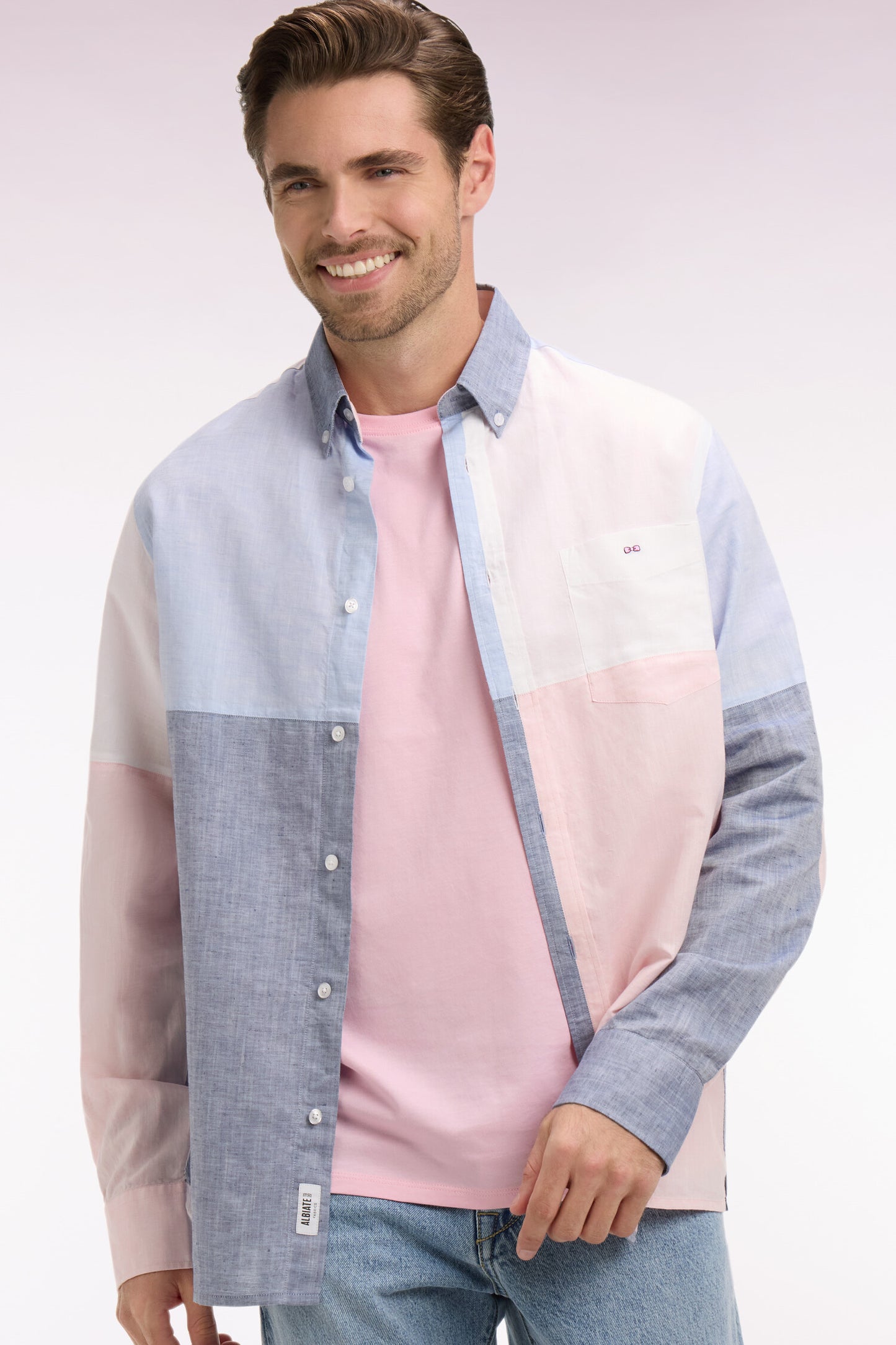 Colorblock linen and cotton shirt