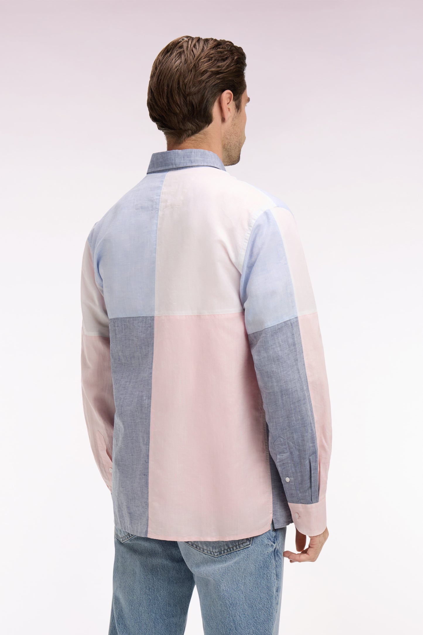 Colorblock linen and cotton shirt