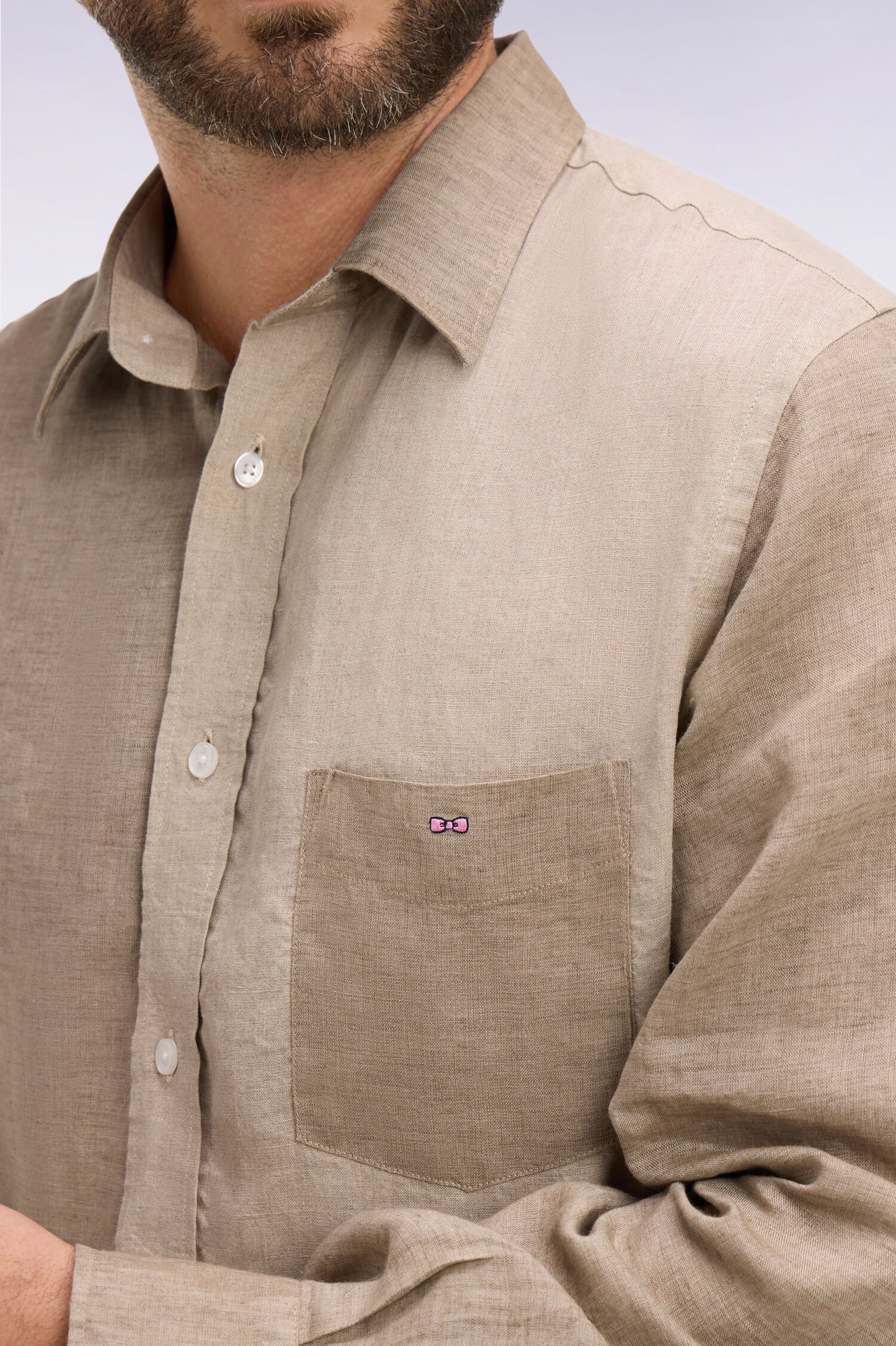 Chemise en lin bicolore beige coupe regular