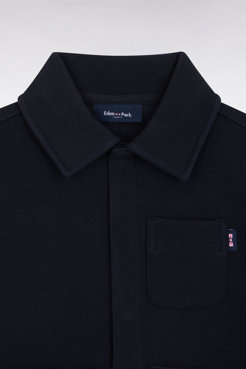 Navy interlock overshirt with patch pockets - Image 2