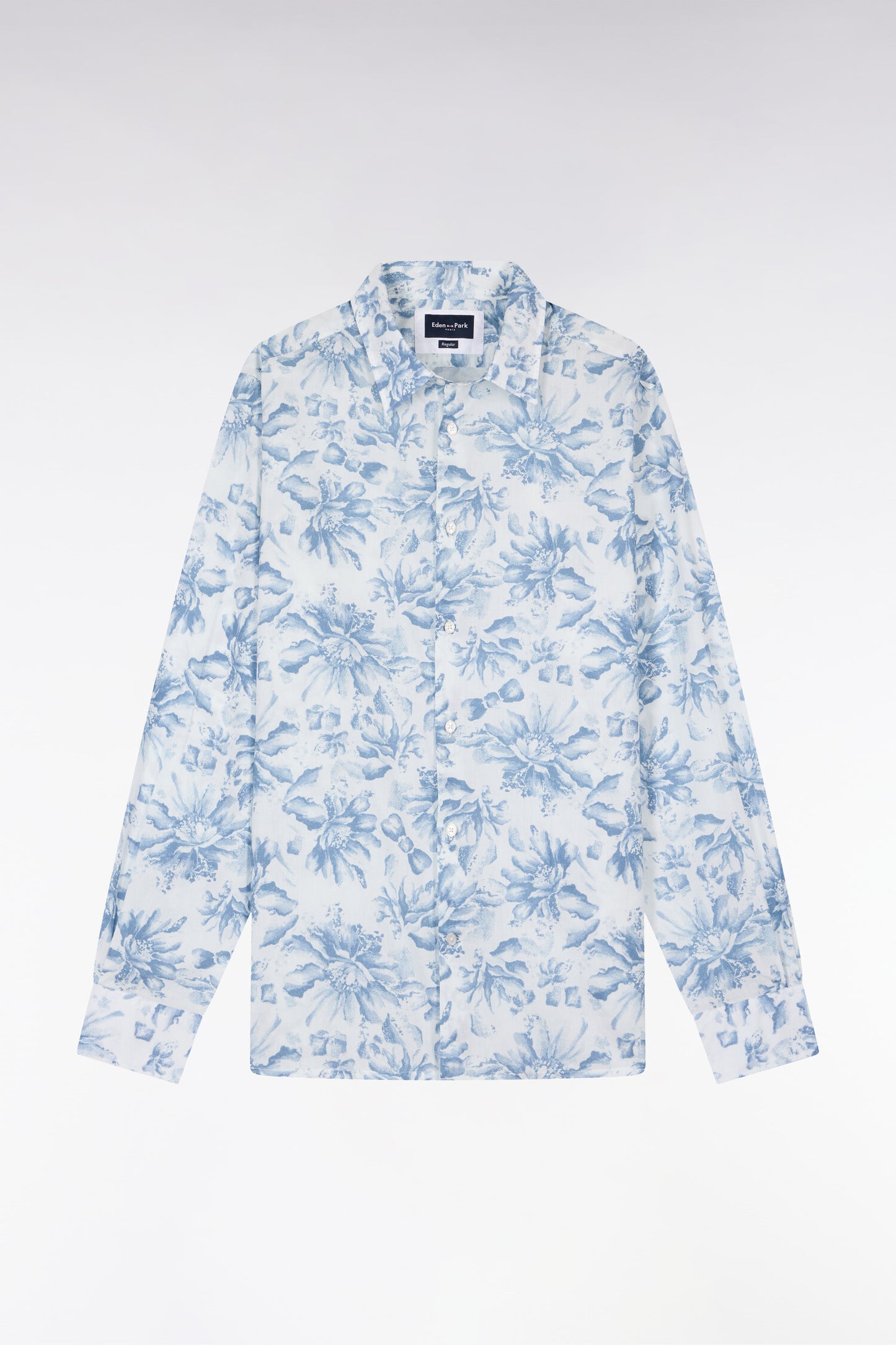 Regular fit sky blue floral print Italian cotton poplin shirt
