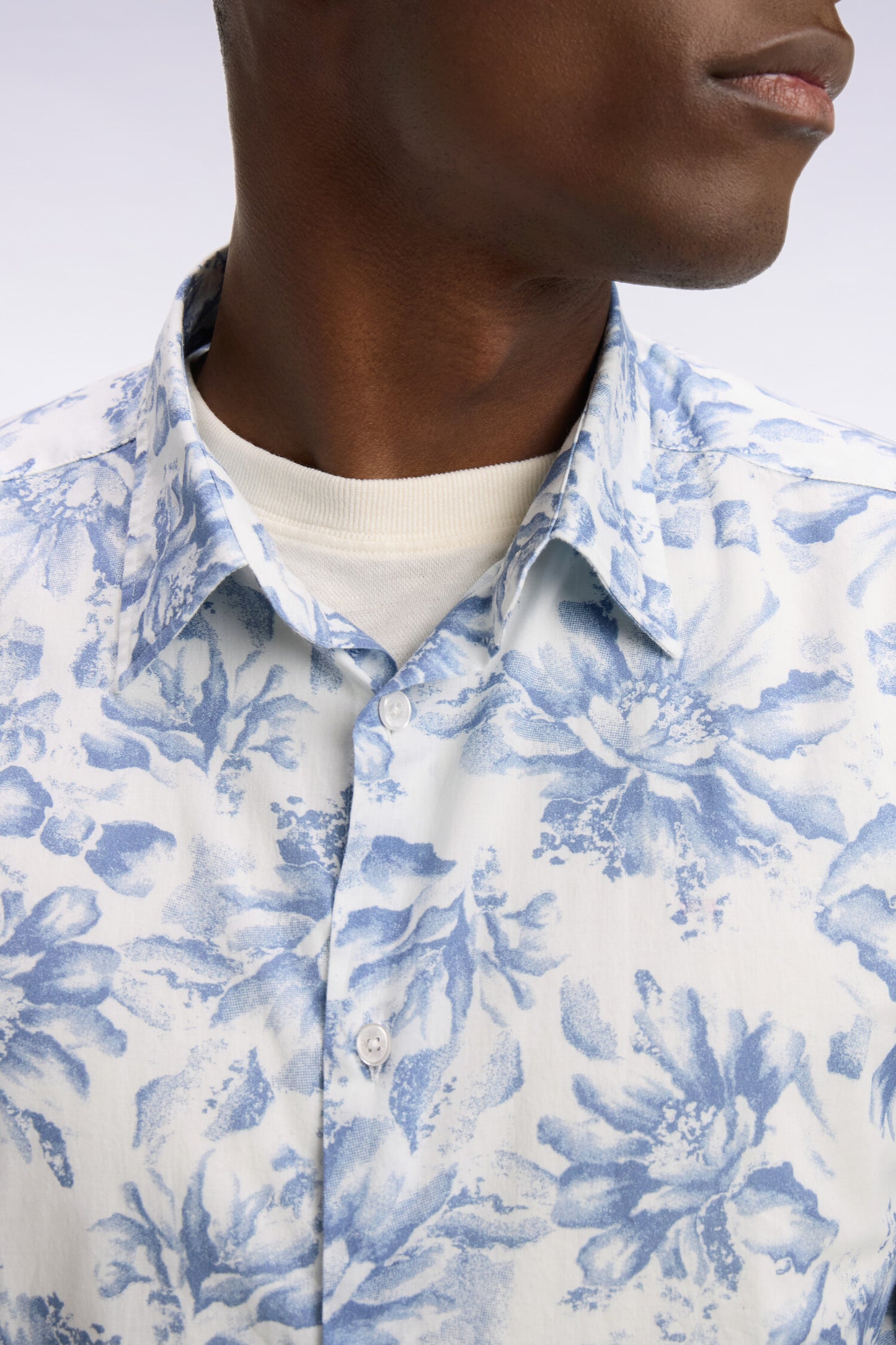 Regular fit sky blue floral print Italian cotton poplin shirt