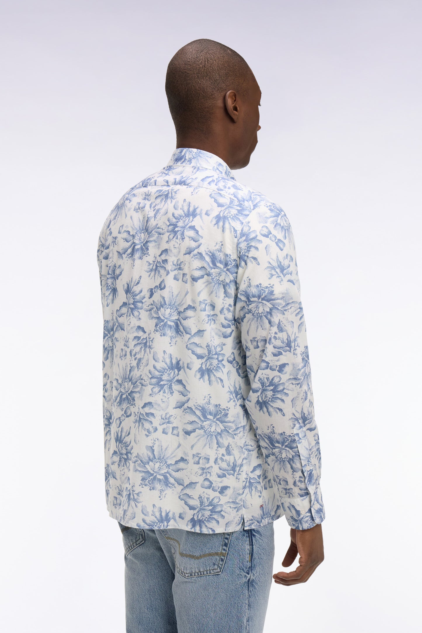 Regular fit sky blue floral print Italian cotton poplin shirt