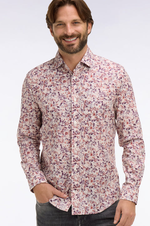 Chemise en popeline de coton blanche à microimprimé floral coupe slim - Image 1
