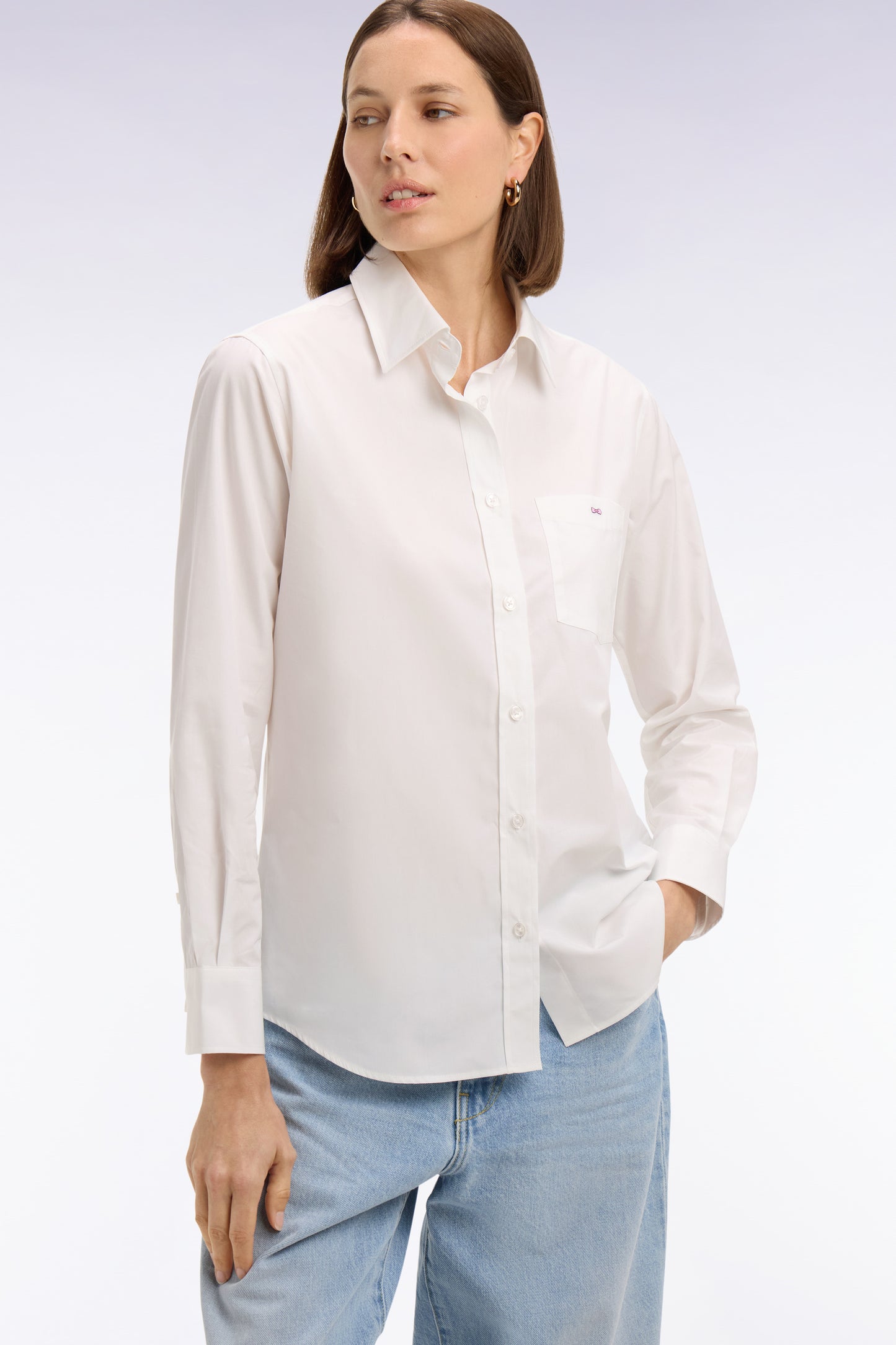 Chemise en popeline de coton blanche coupe slim