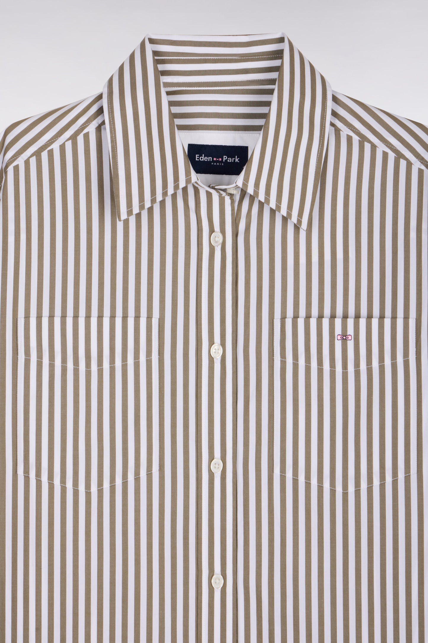 Striped slim fit beige cotton poplin shirt