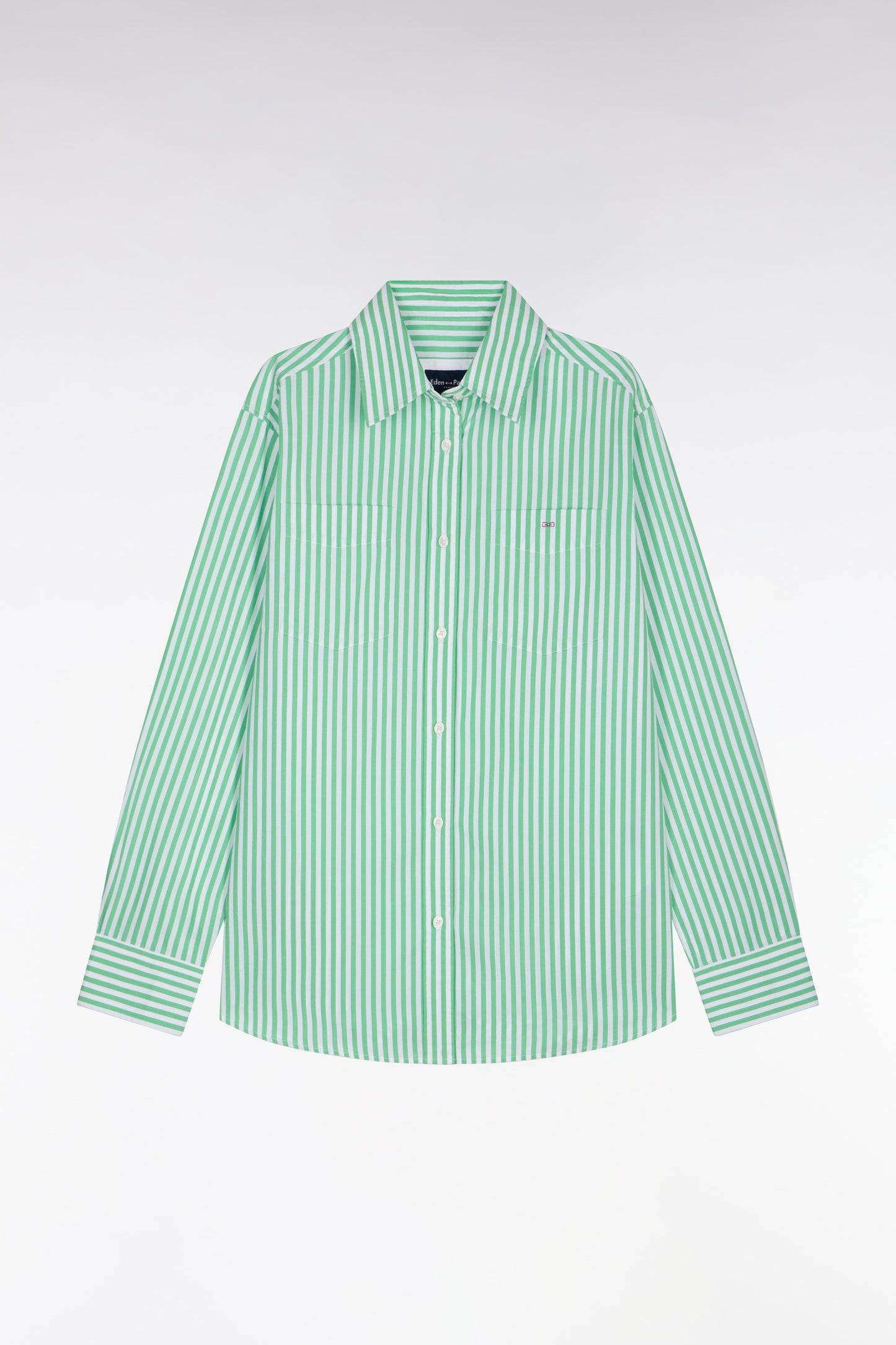 Slim fit striped green cotton poplin shirt