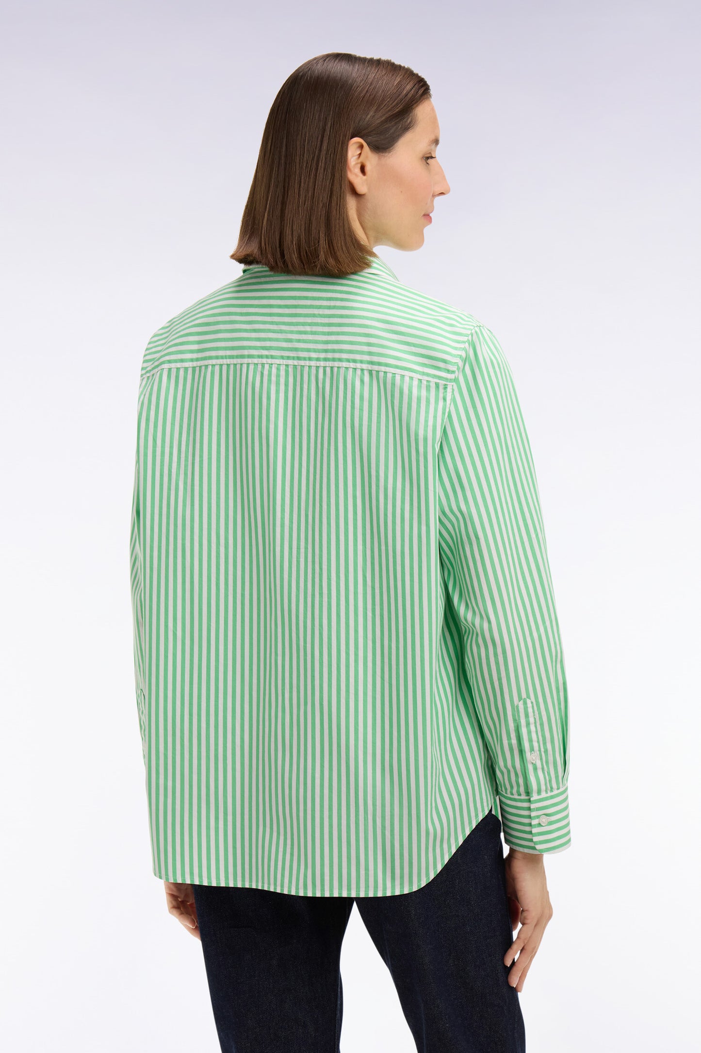 Slim fit striped green cotton poplin shirt