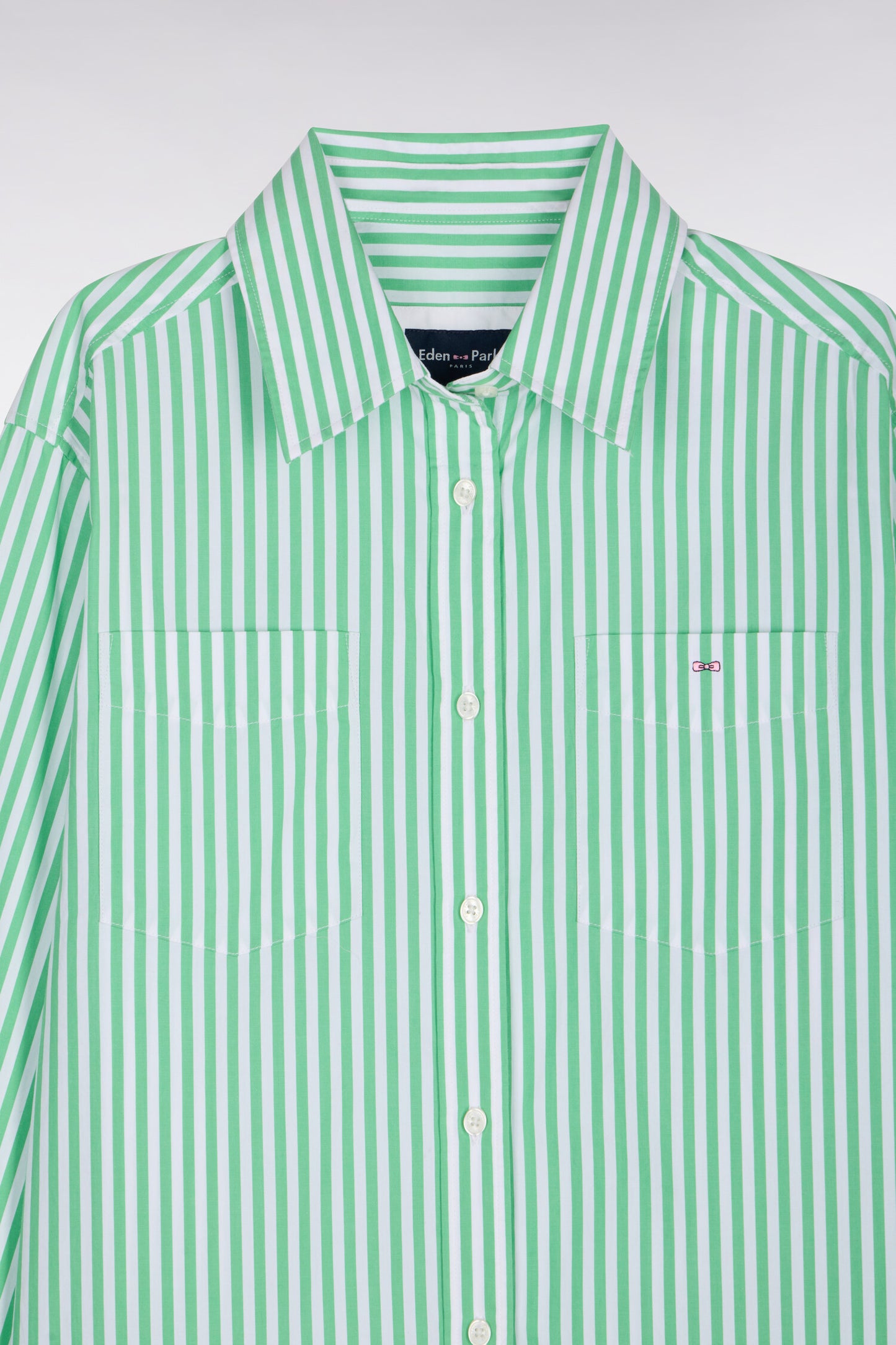 Slim fit striped green cotton poplin shirt