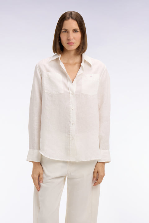 White linen shirt with patch pockets - Image 3