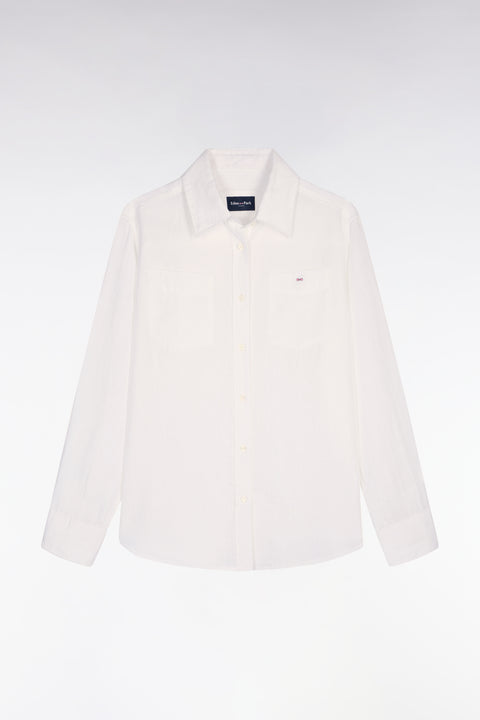 White linen shirt with patch pockets - Image 2