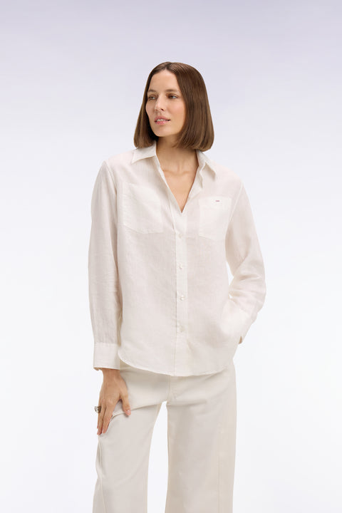 White linen shirt with patch pockets - Image 1